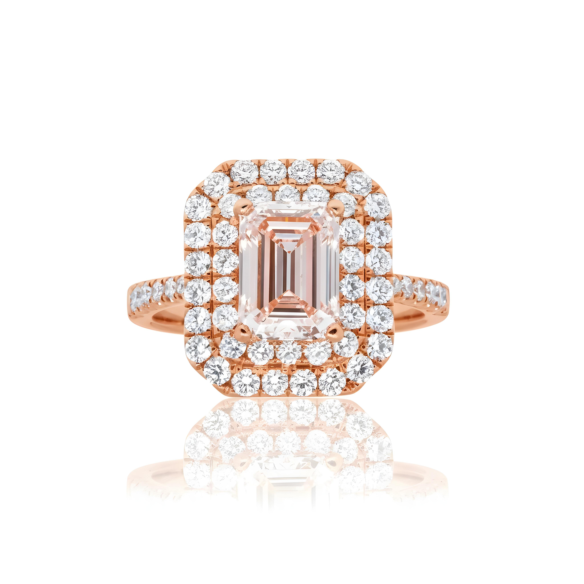 18K White Gold 2.08 Emerald Cut Fancy Intense Pink Diamond 3.08ctw
