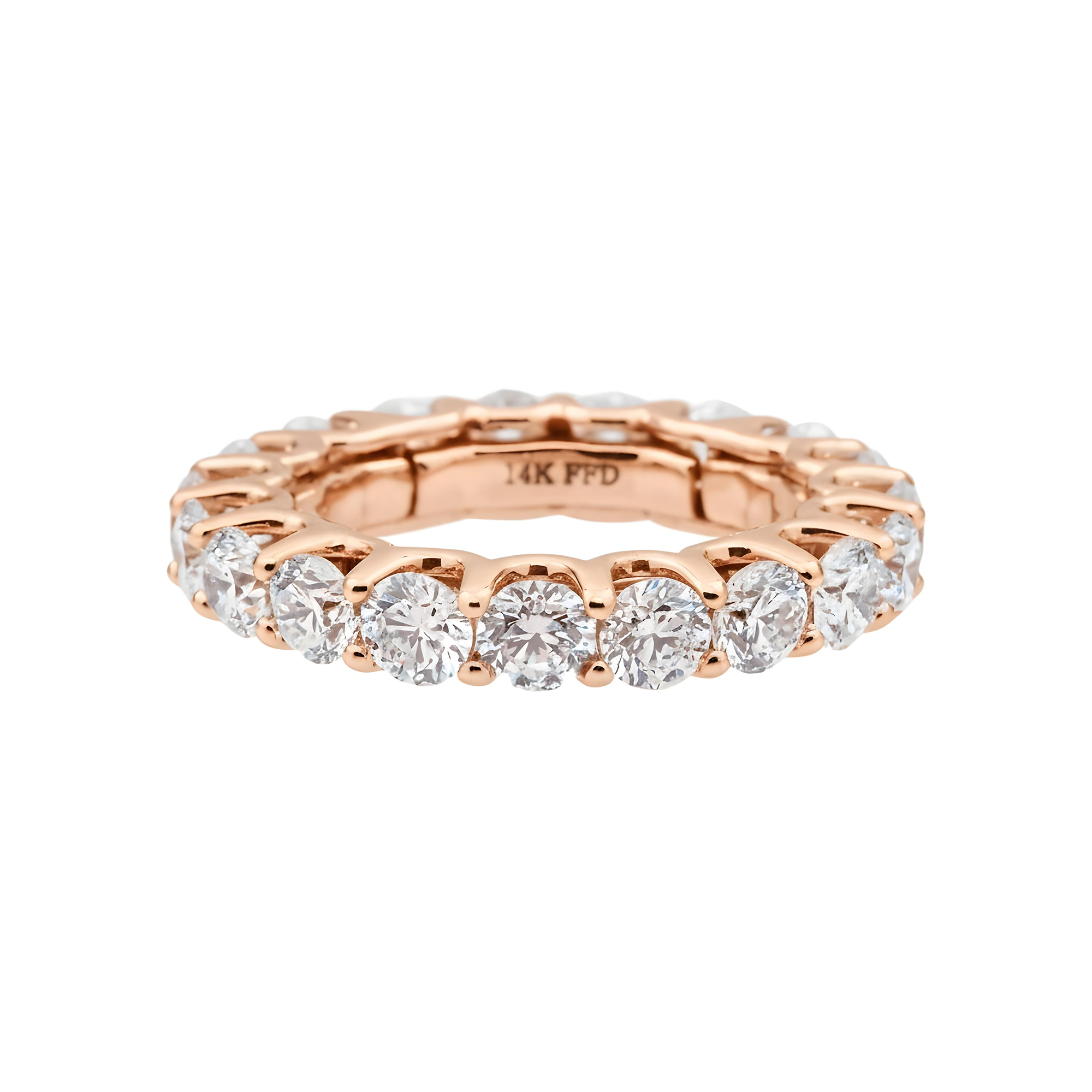 14K White Gold Round Diamond Eternity Ring 4.46ct (Size 6.5 w/ Spring Adjuster)