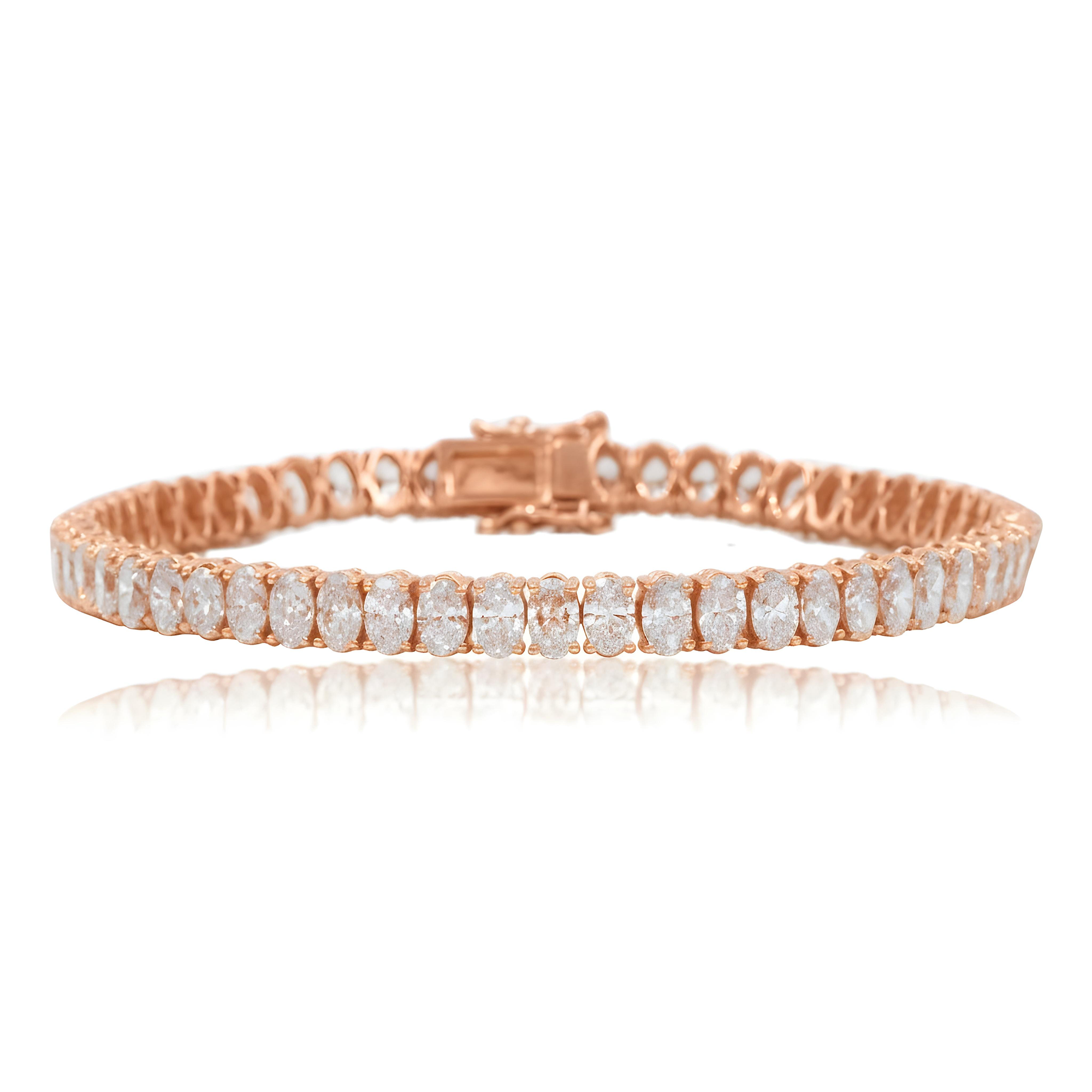 18K White Gold Oval Cut Diamond Tennis Bracelet 10.79ct