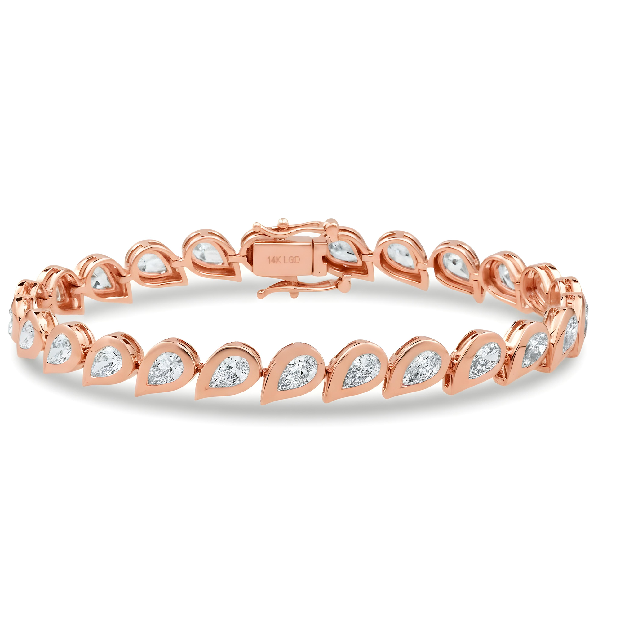 14K White Gold Bezel Set Pear Cut Diamond Bracelet 5.47ct
