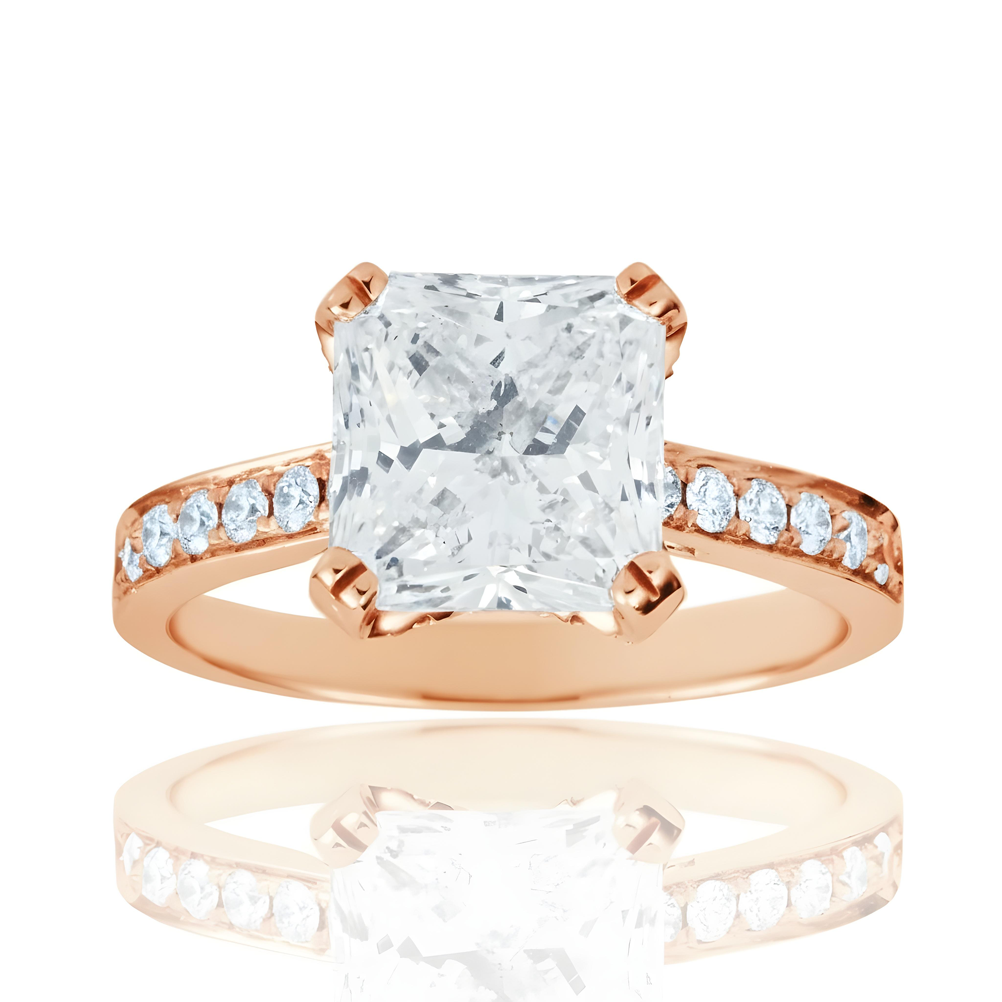 GIA 18K White Gold 3.0ct Cushion Diamond Engagement Ring 3.50ctw