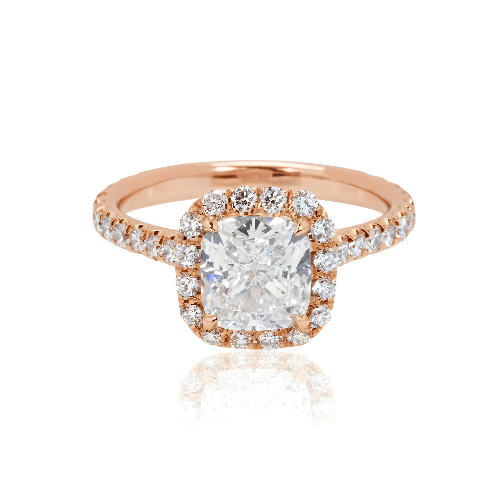 GIA Platinum 2.01ct Cushion Cut Diamond Engagement Ring W/ Halo 2.86ctw