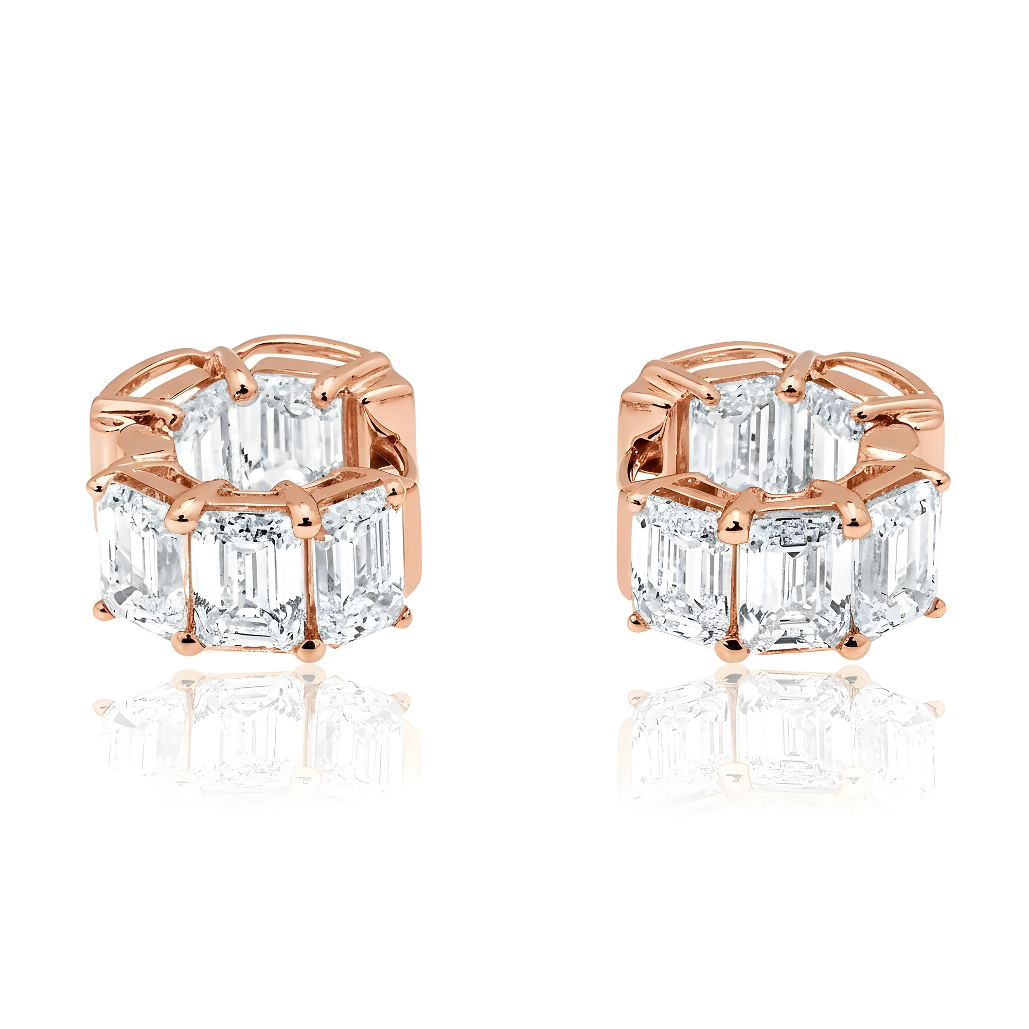 14K White Gold Emerald Cut Diamond Mini Hoops Earrings 10.0ctw
