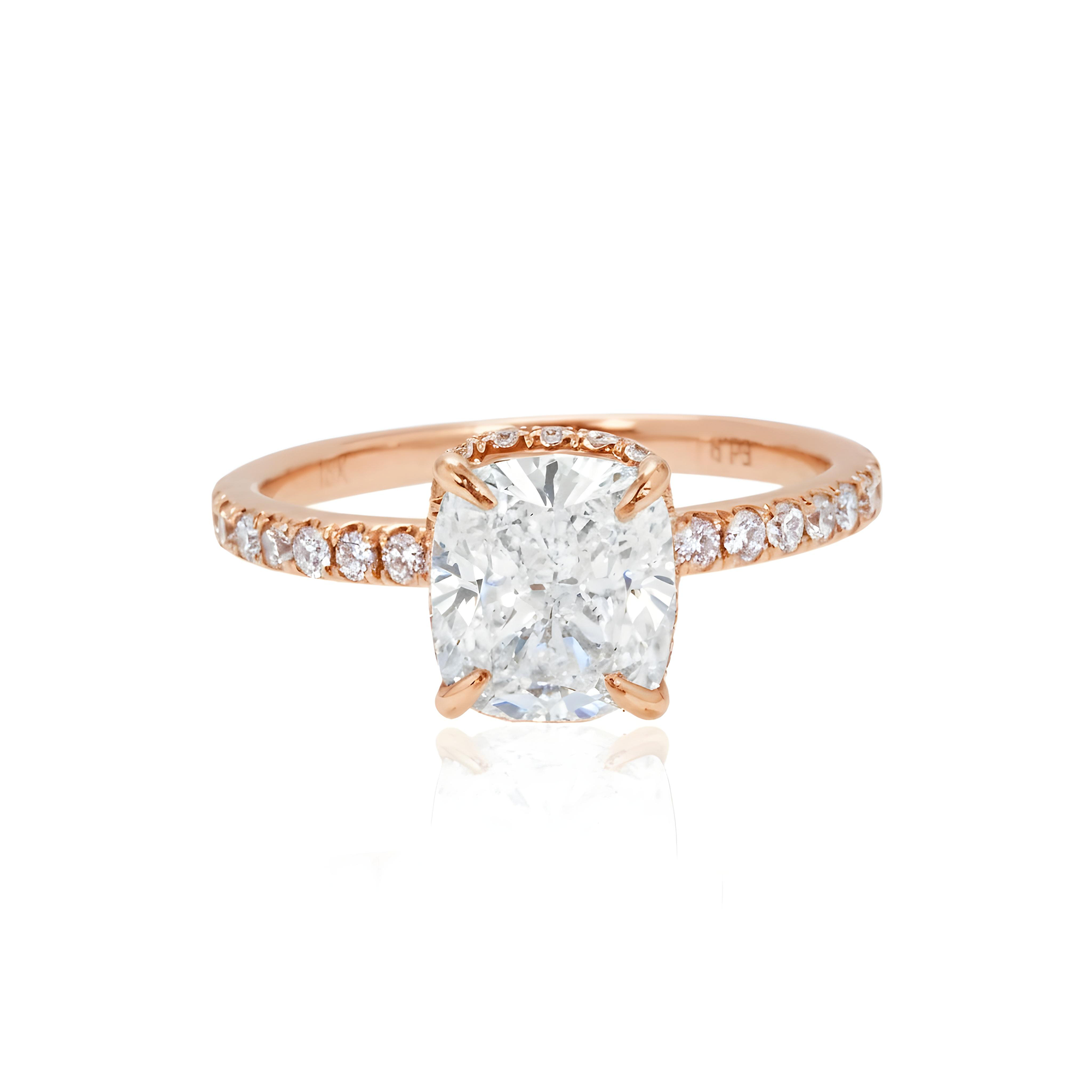 GIA 18K White Gold 2.01ct Cushion Cut Diamond Engagement Ring 2.43ctw