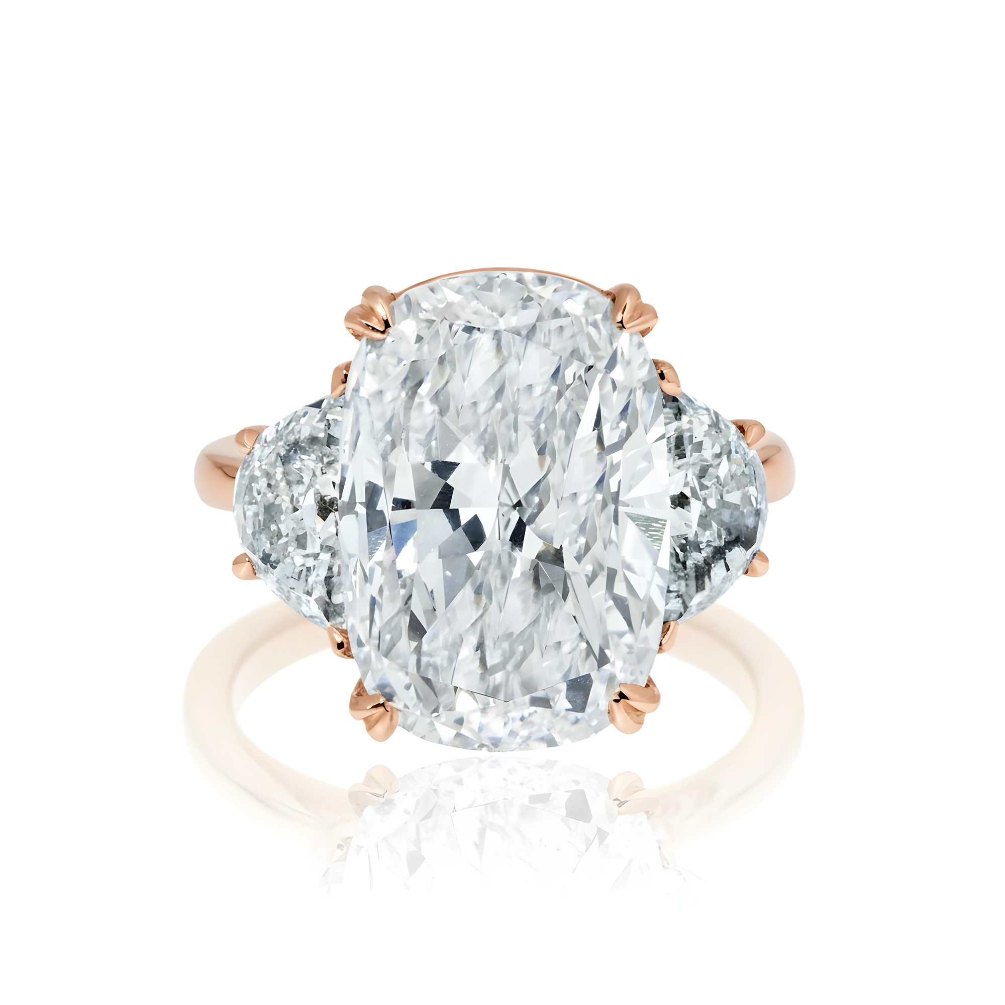 GIA 18K White Gold 10ct Cushion Cut Triple Diamond Engagement Ring 11.62ct