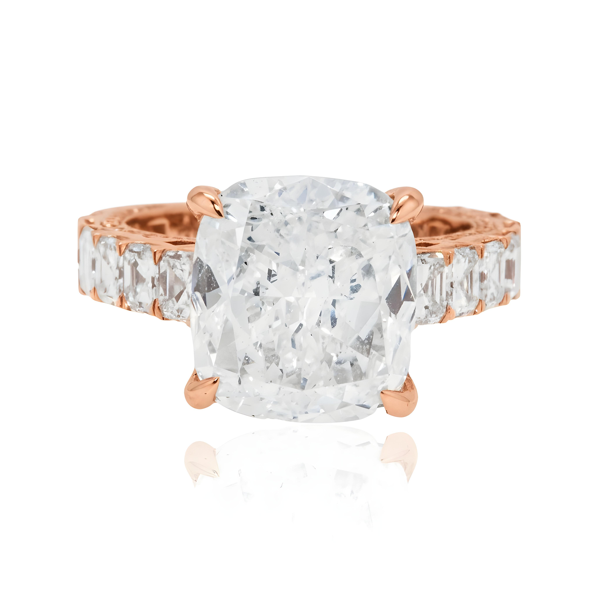 GIA 18K White Gold 7.54ct Cushion Cut Diamond Engagement Ring 11.04ctw