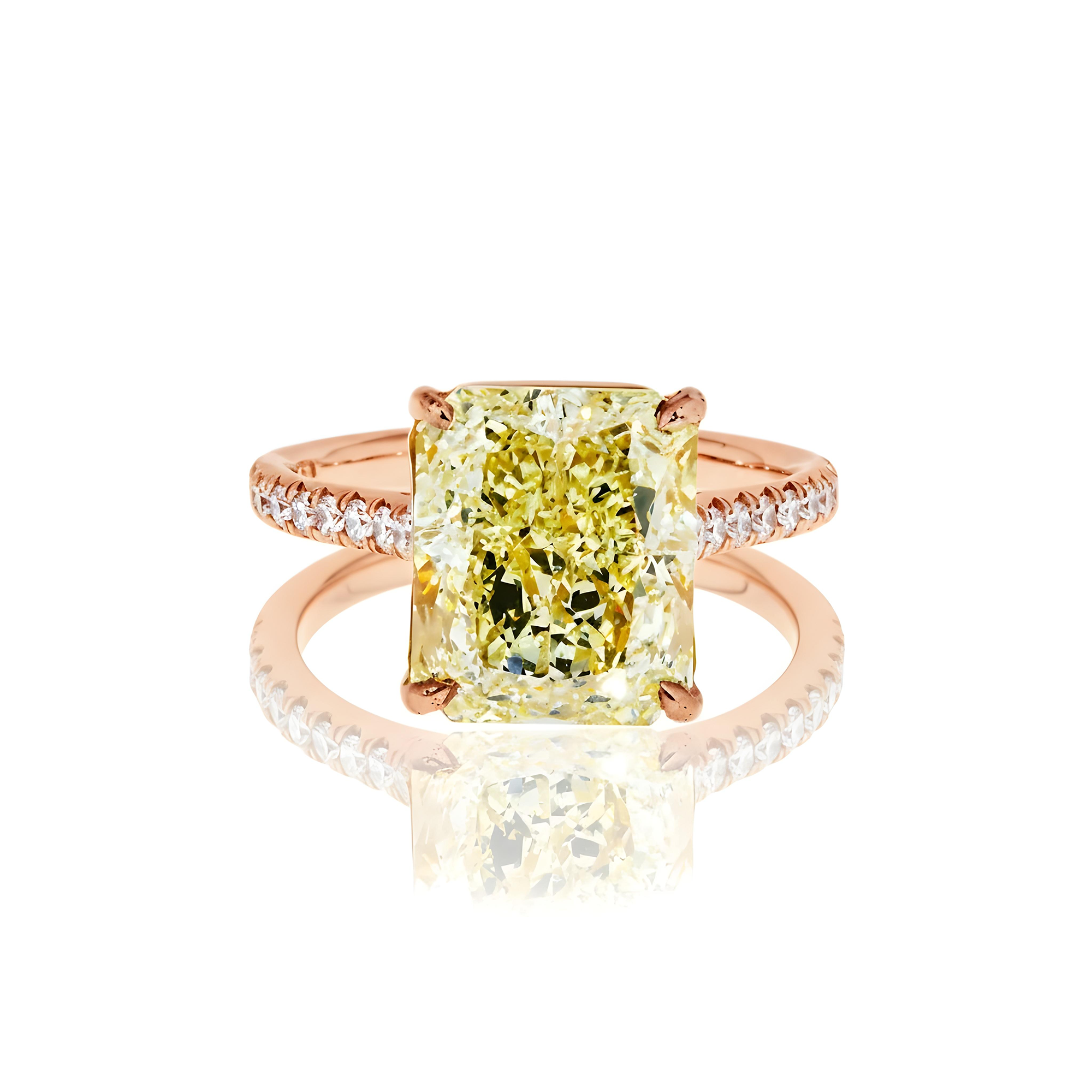 GIA Platinum 6.42ct Radiant Cut Fancy Yellow Diamond Ring 6.82ctw