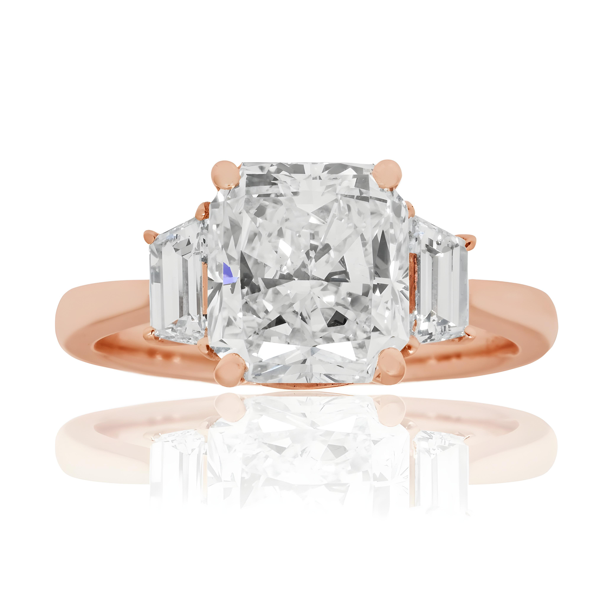 GIA Platinum 3.21ct Cushion Cut Diamond Engagement Ring 3.83ctw