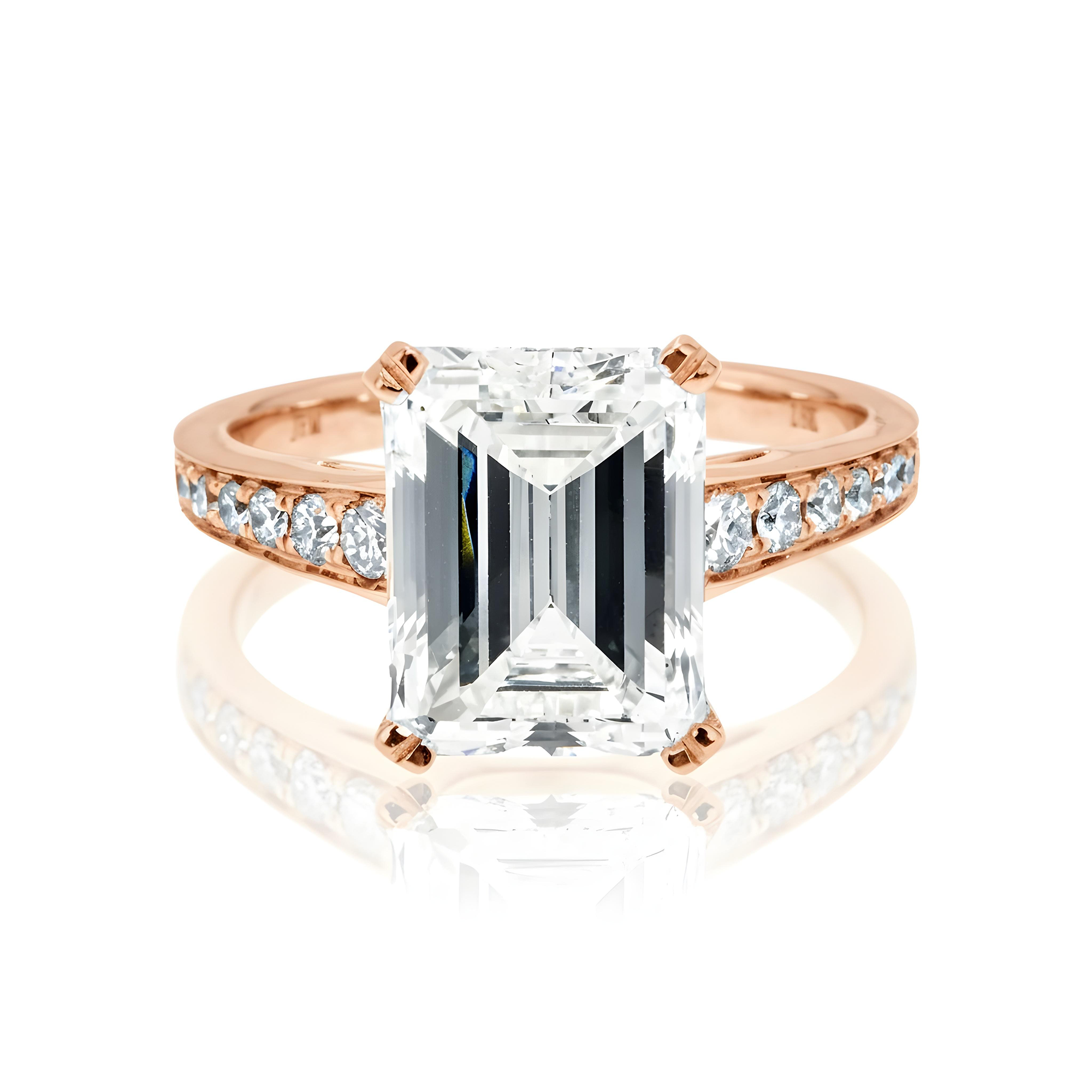 GIA 18K White Gold 5.01ct Emerald Cut Diamond Engagement Rings 5.51ctw