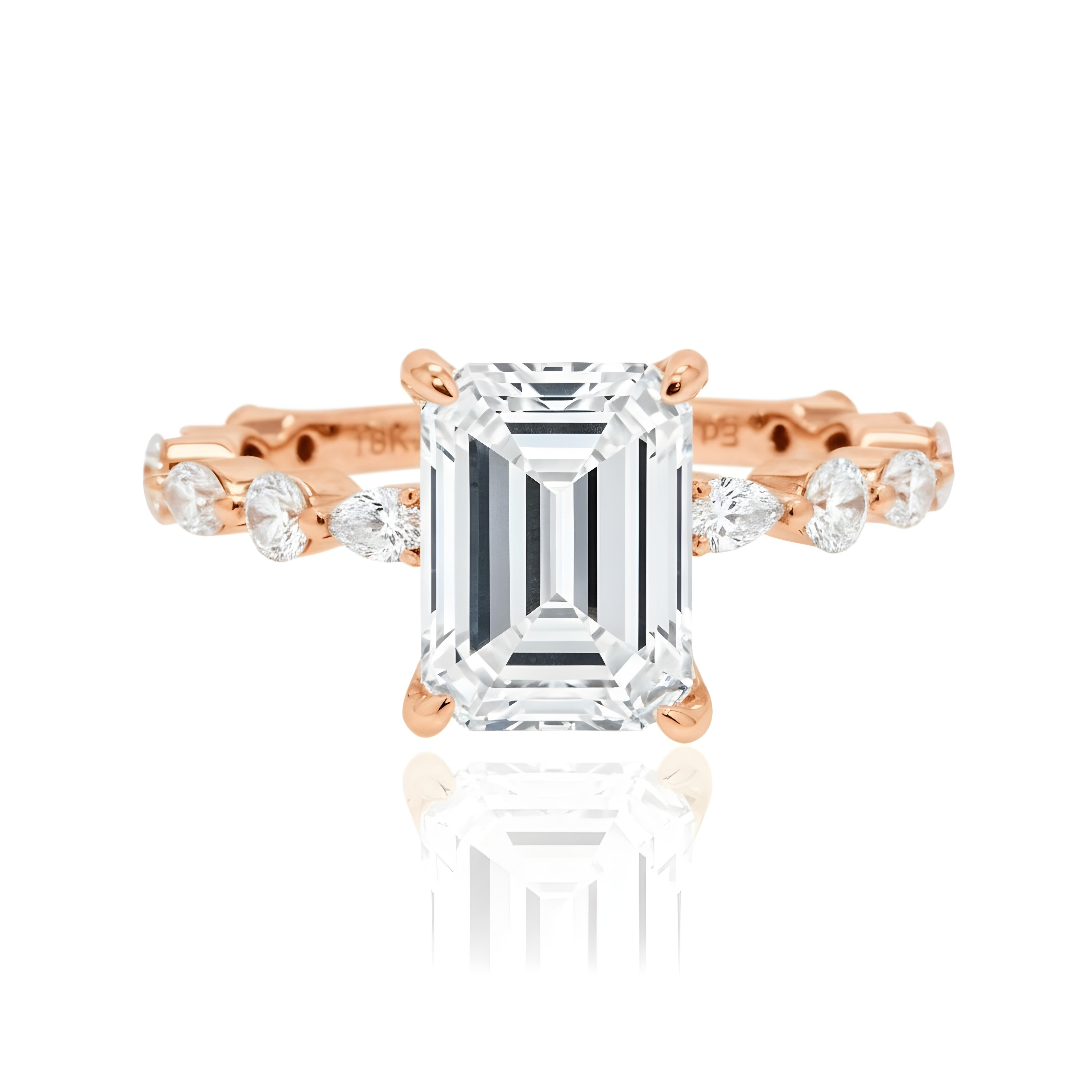 GIA 18K White Gold 3.01ct Emerald Cut Diamond Engagement Ring 3.93ctw