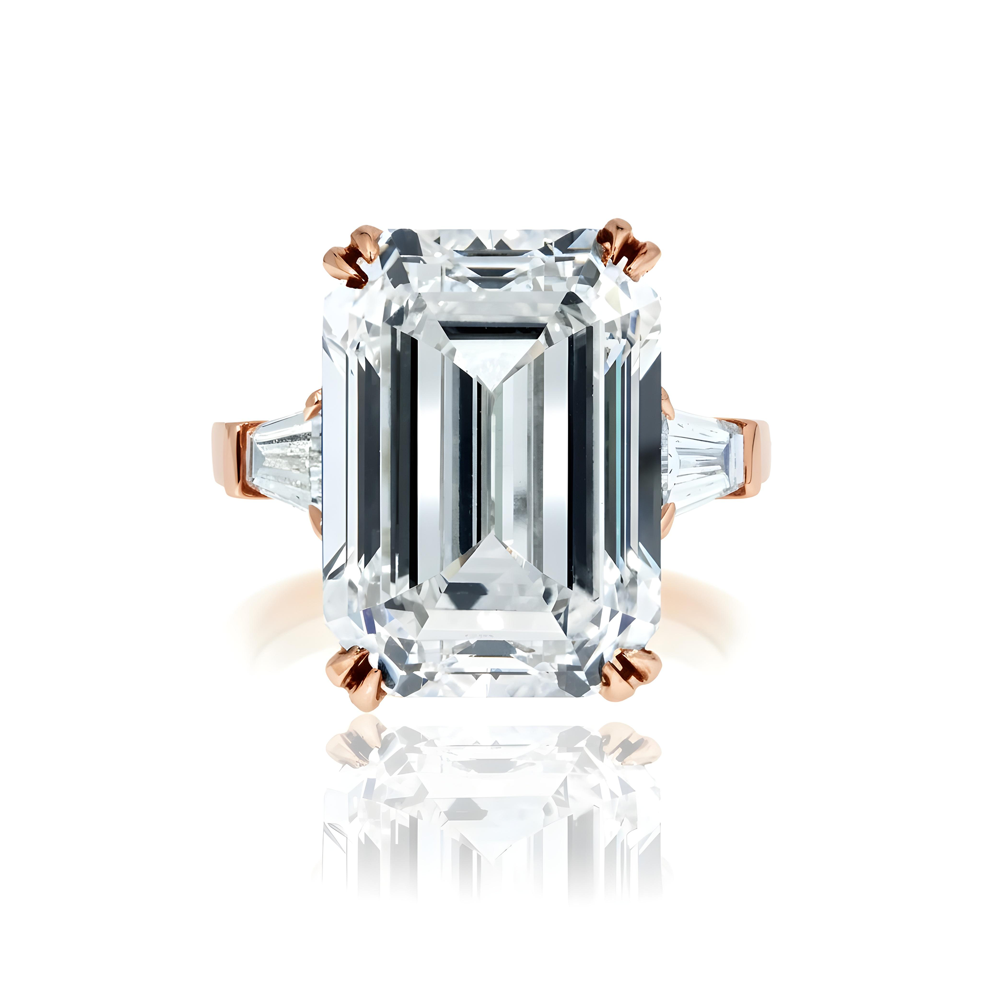 GIA Platinum 14.63ct Emerald Cut Triple Diamond Engagement Ring 15.42ctw