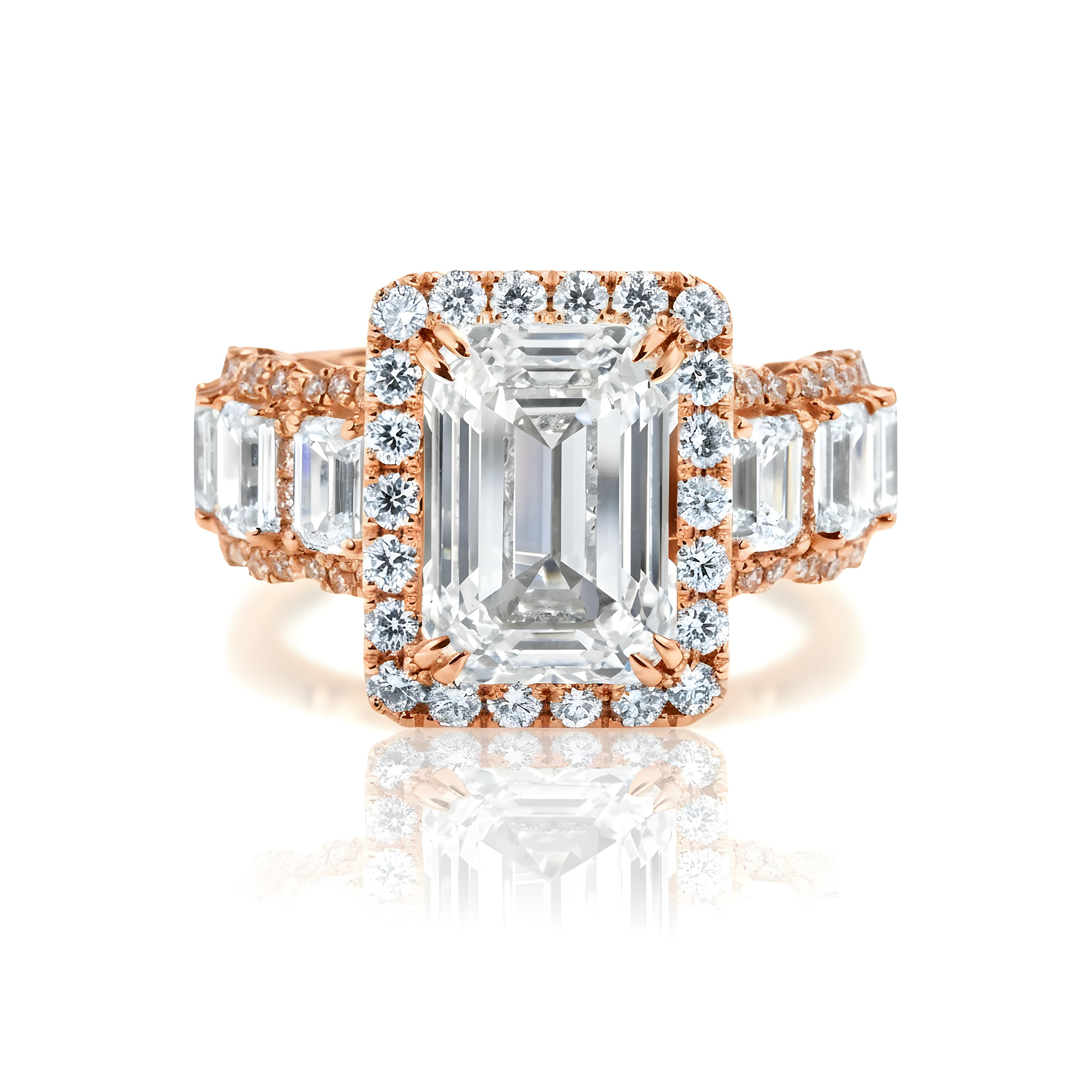 GIA 18K White Gold 5.0ct Emerald Cut Diamond Engagement Ring 8.03ctw