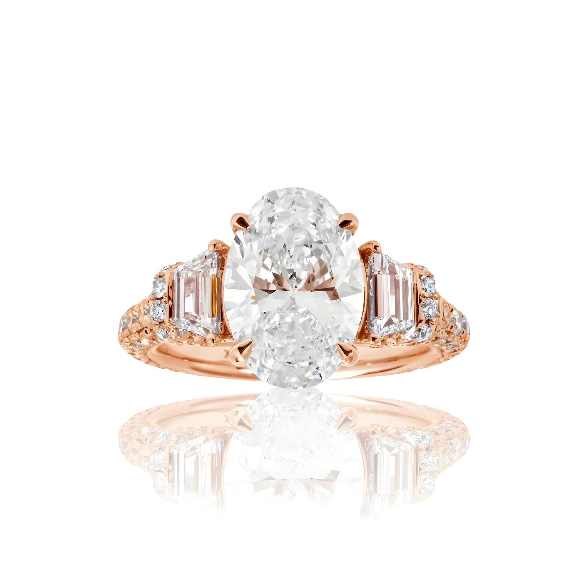 GIA 18K White Gold 3.40ct Oval Cut Triple Diamond Engagement Ring