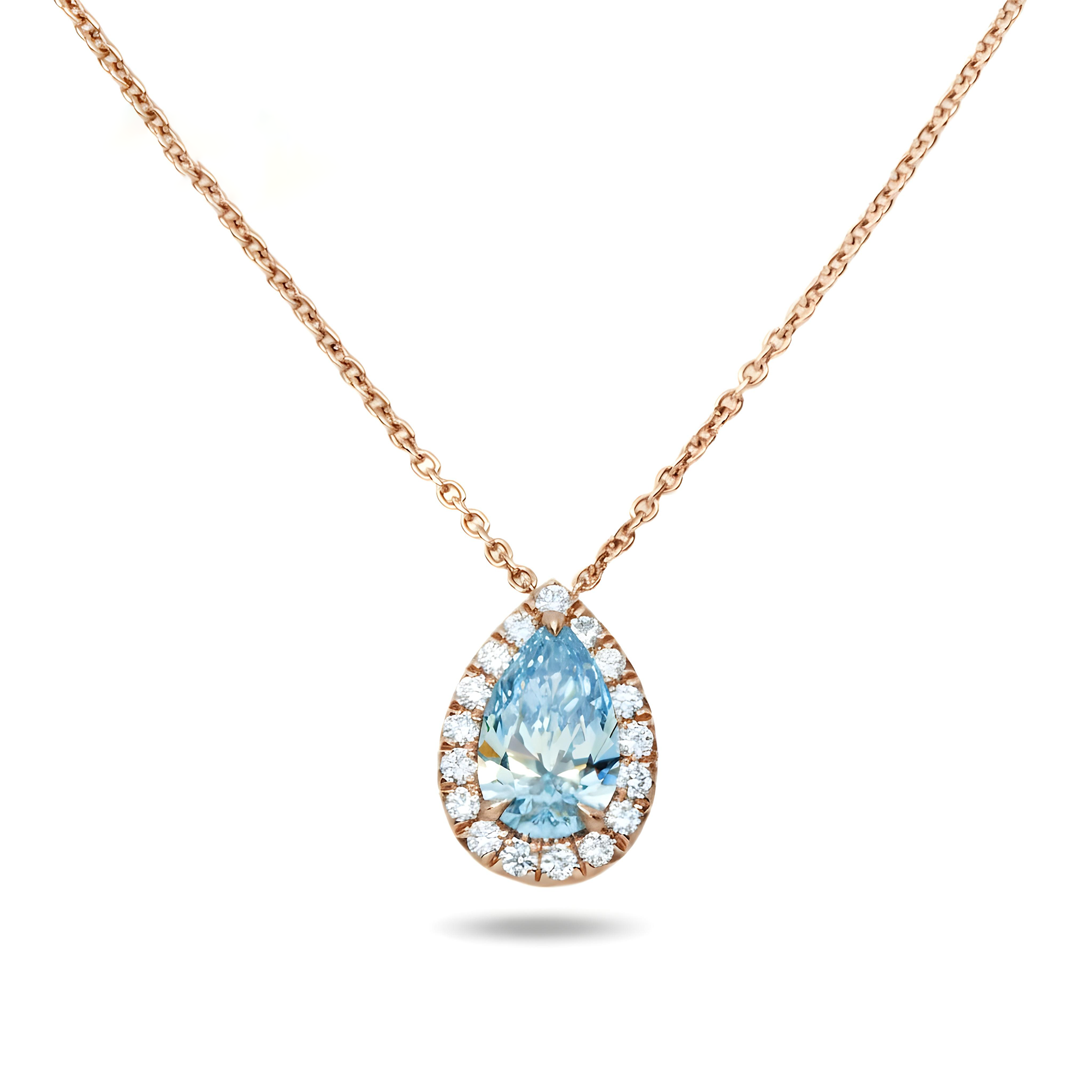 GIA Platinum Pear Cut Fancy Intense Blue Diamond Pendant & Chain Necklace
