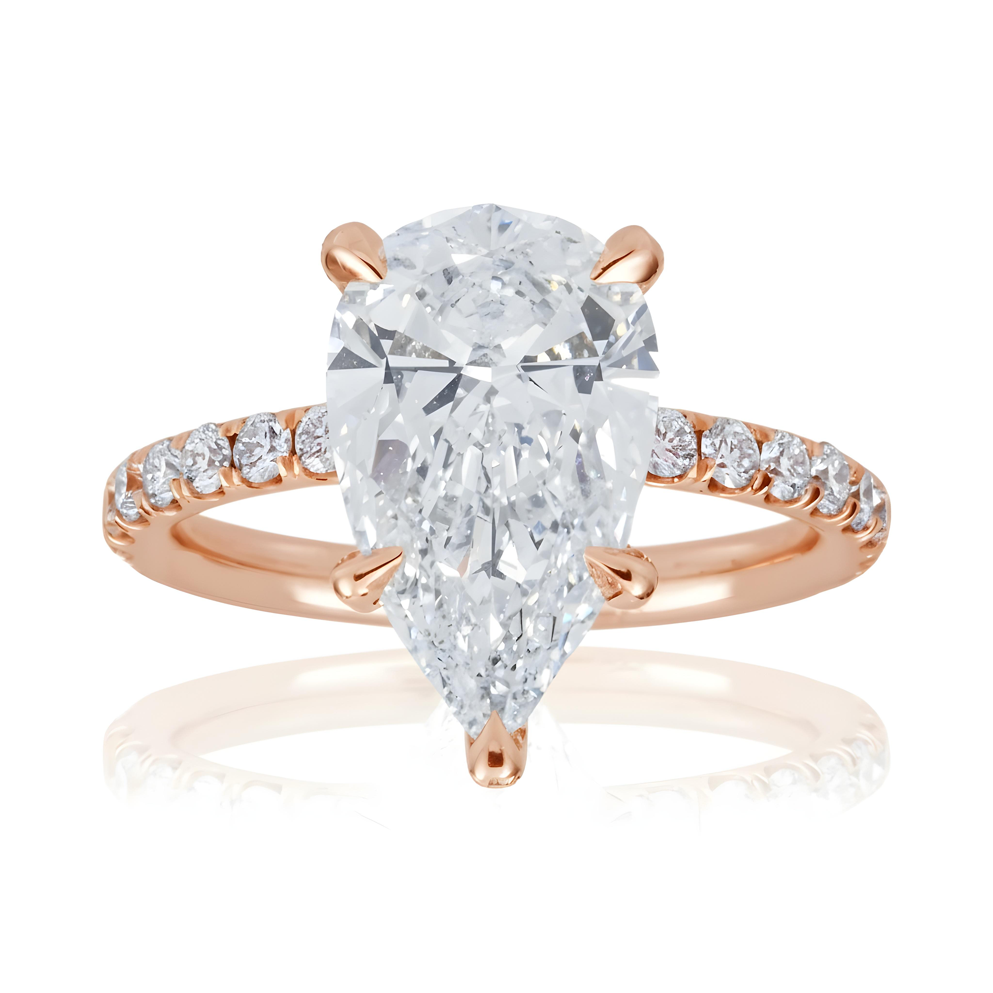 GIA Platinum 3.37ct Pear Cut Diamond Engagement Ring 4.17ctw