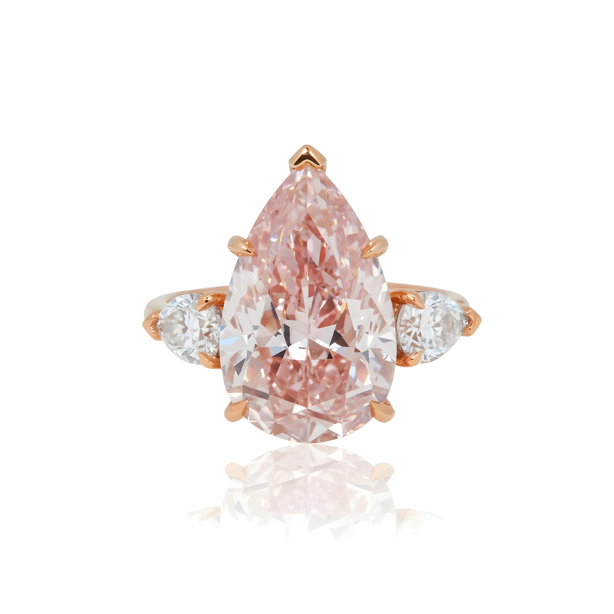 GIA Platinum 8.88ct Pear Cut Fancy Intense Pink Triple Diamond Ring 10.04ctw