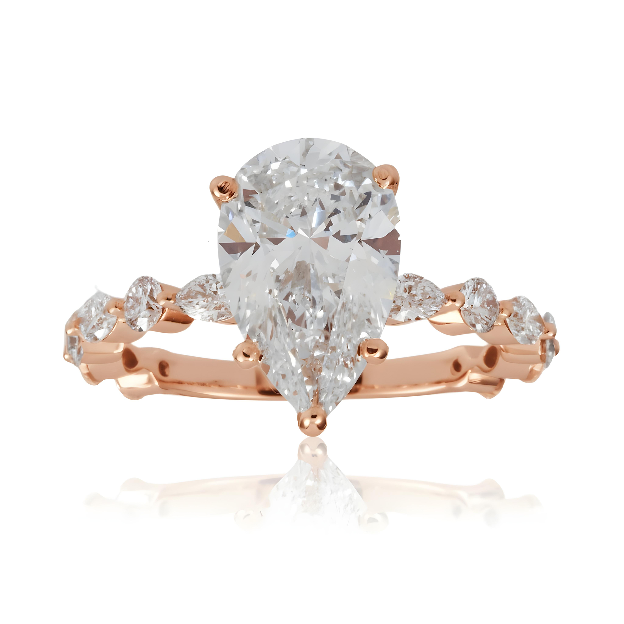 GIA 18K White Gold 3.0ct Pear Diamond Engagement Ring 4.05ctw