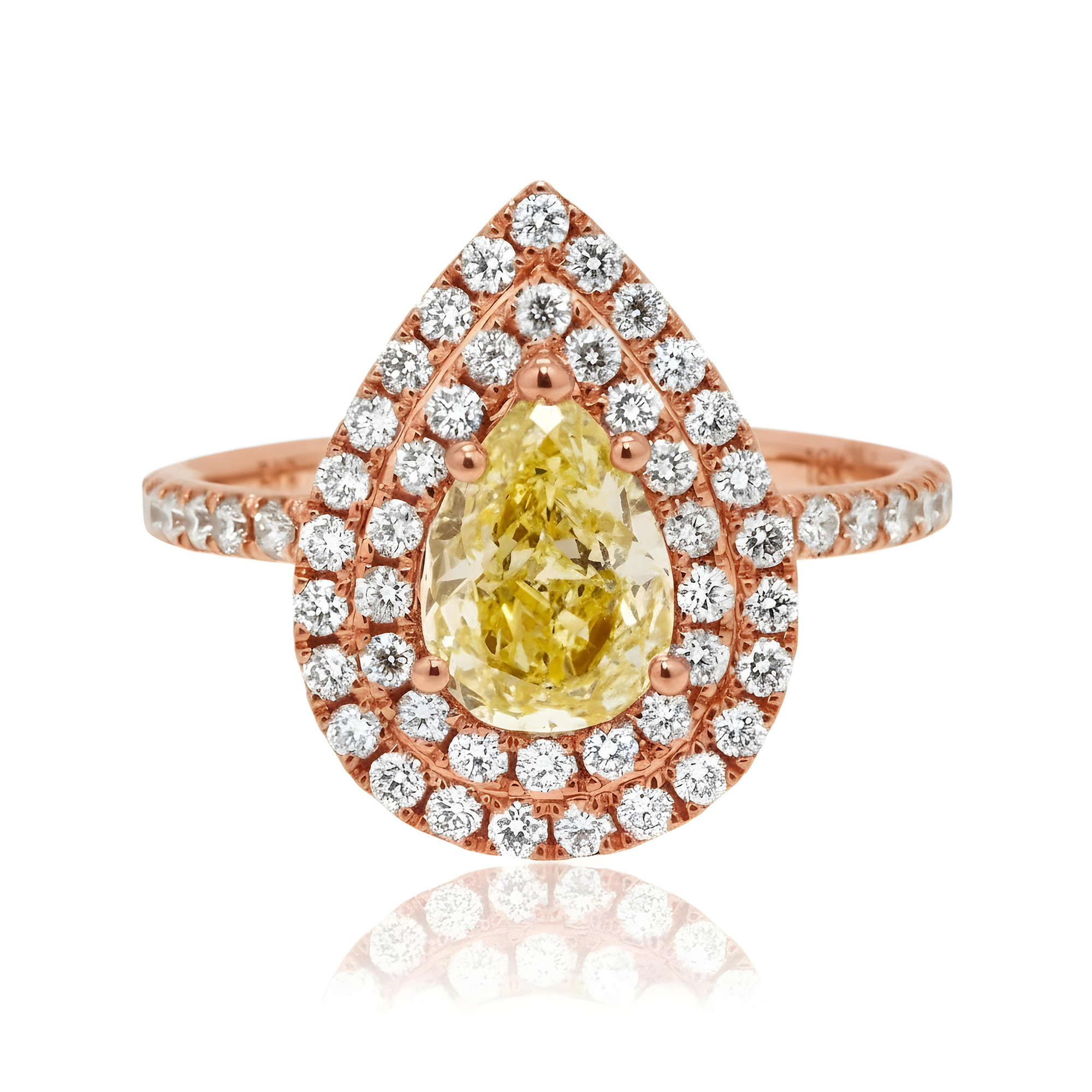 GIA 18K White Gold 1.03ct Pear Cut Fancy Yellow Diamond Ring 1.73ctw