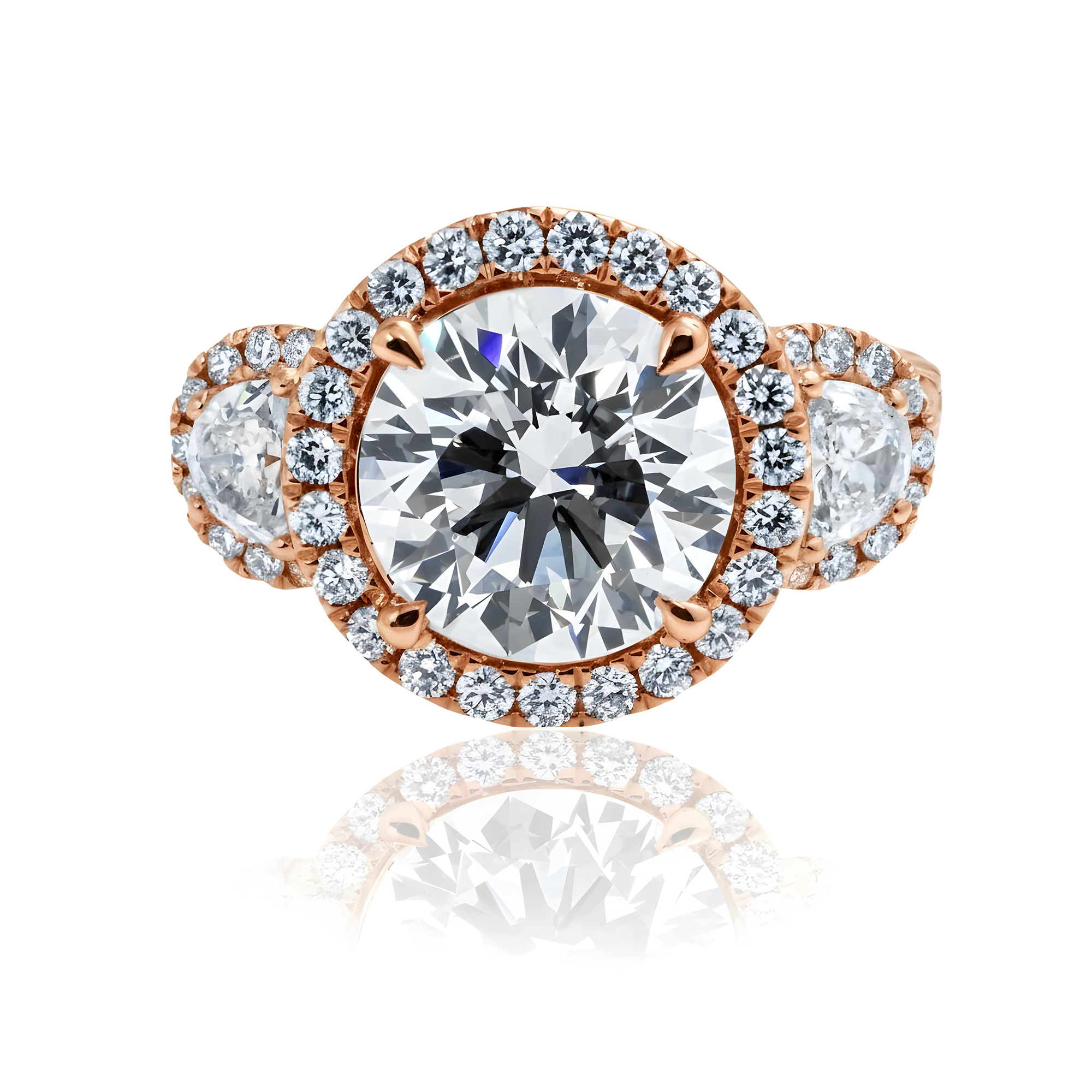 GIA 18K White Gold 4.40ct Round Triple Diamond Engagement Ring 6.17ctw