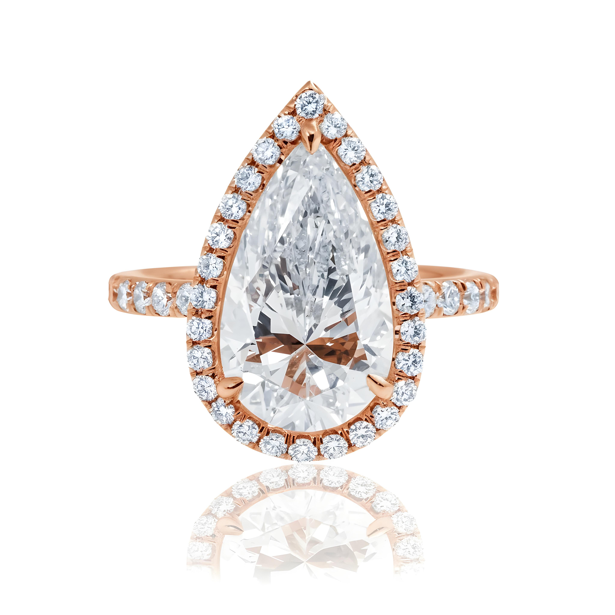 GIA Platinum 5ct Pear Cut Diamond Engagement Ring 6ctw