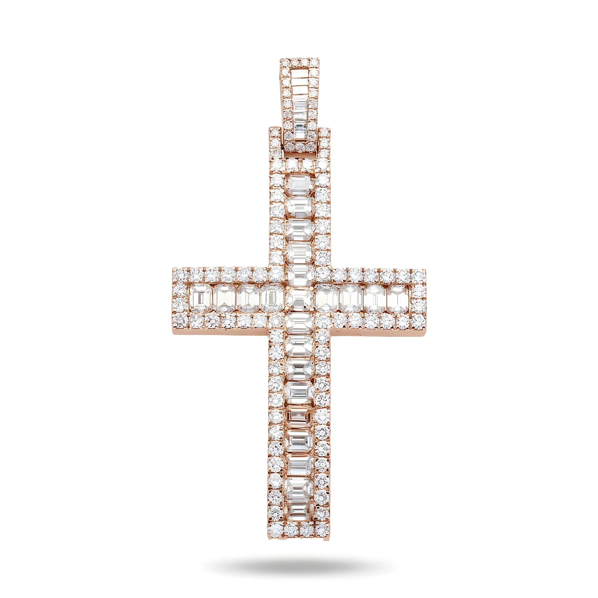 14K White Gold Round & Emerald Diamond Cross Pendant 6.96ct
