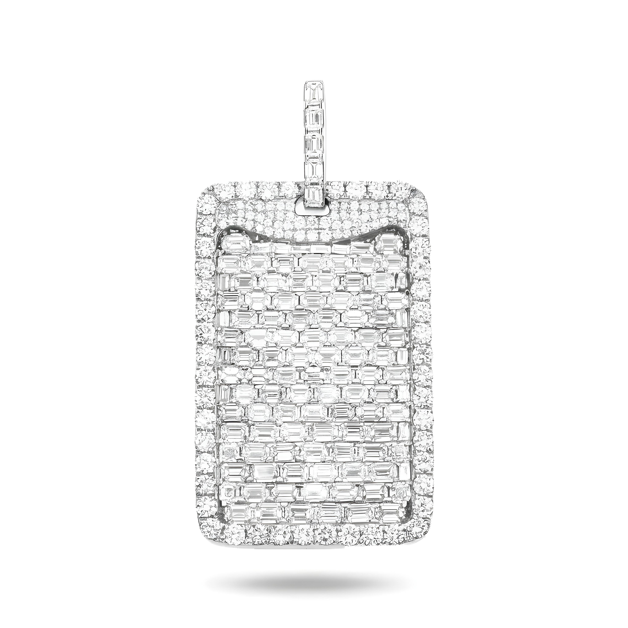 14K Yellow Gold Emerald & Round Diamond Dog Tag Pendant 11.75ct