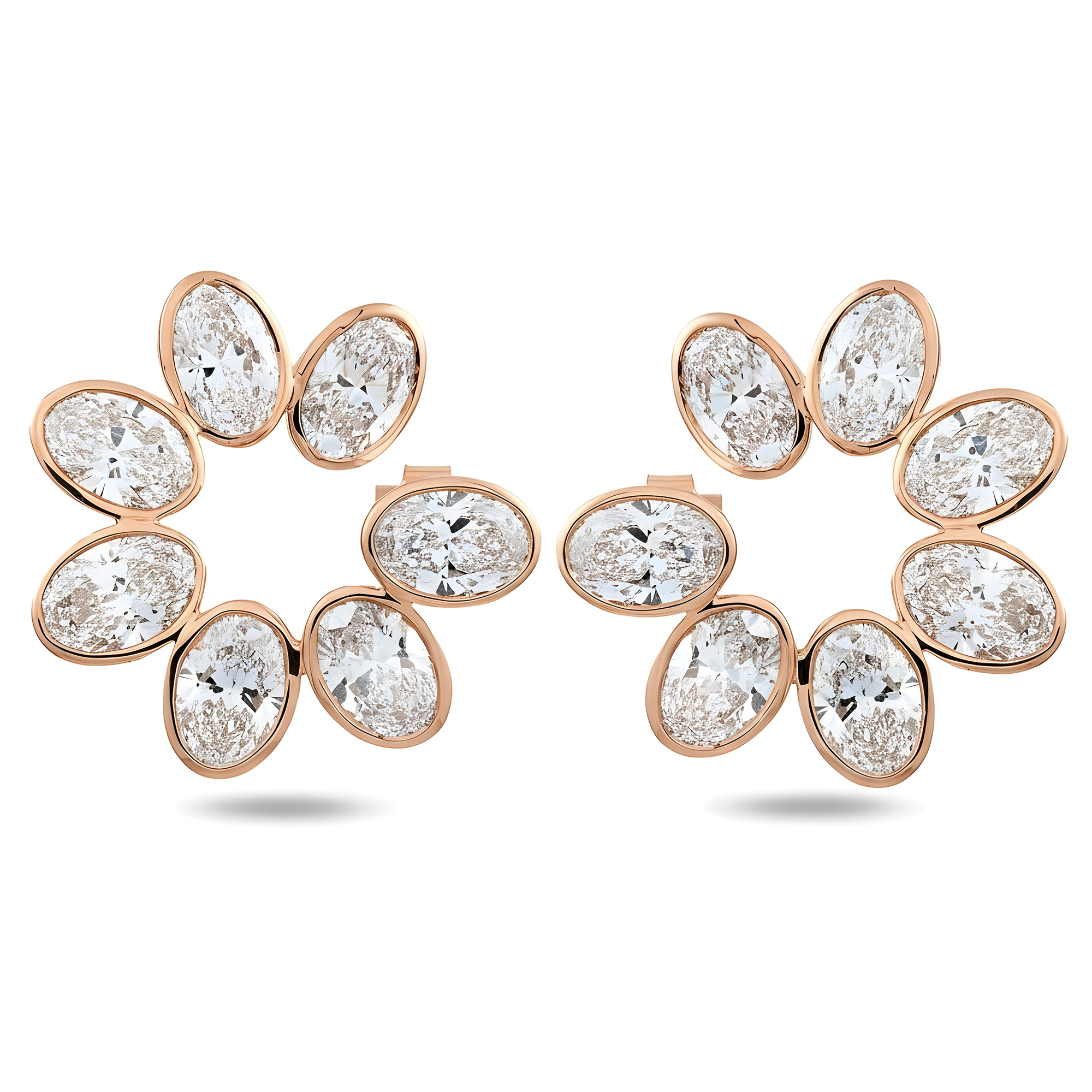 14K Yellow Gold Bezel Set Oval Cut Diamond Open Hoop Earrings 14.70ctw