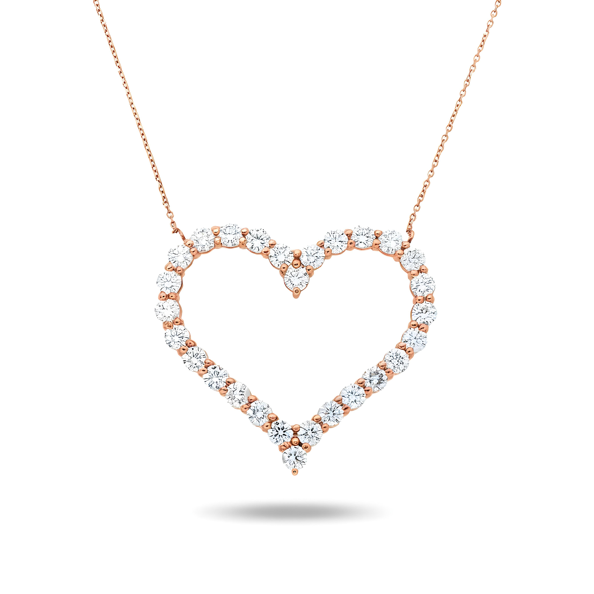 14K Yellow Gold Round Diamond Open Heart Necklace 5.82ct