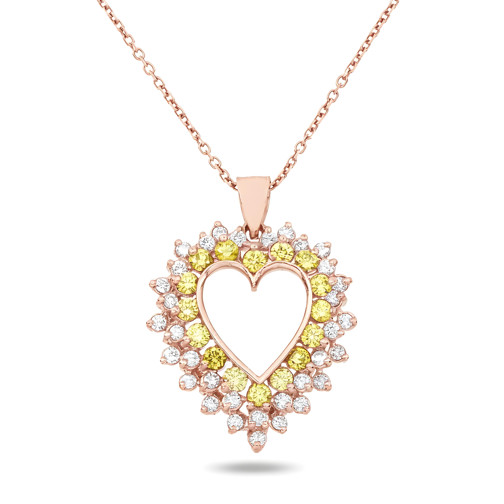 14K Yellow Gold Canary Yellow Diamond Open Heart Necklace 2.89ct