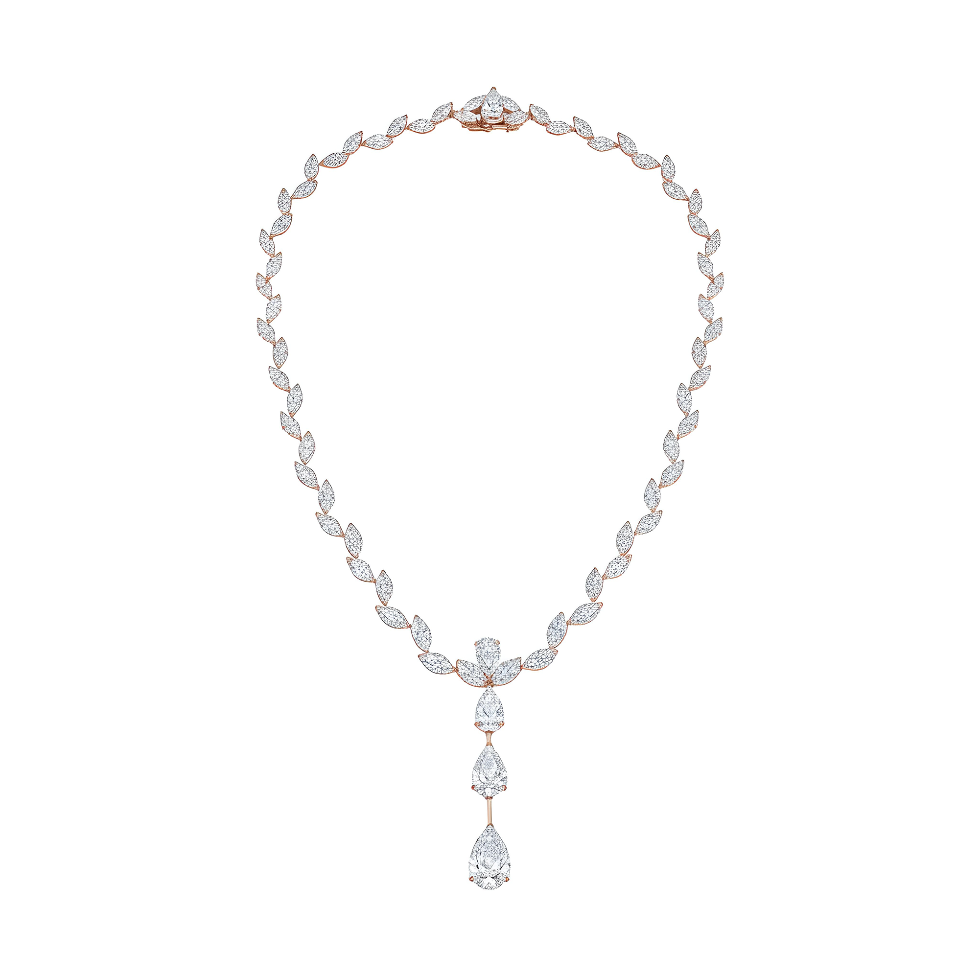 18K White Gold Marquise & Pear Cut Diamond Drop Necklace 40.36ct