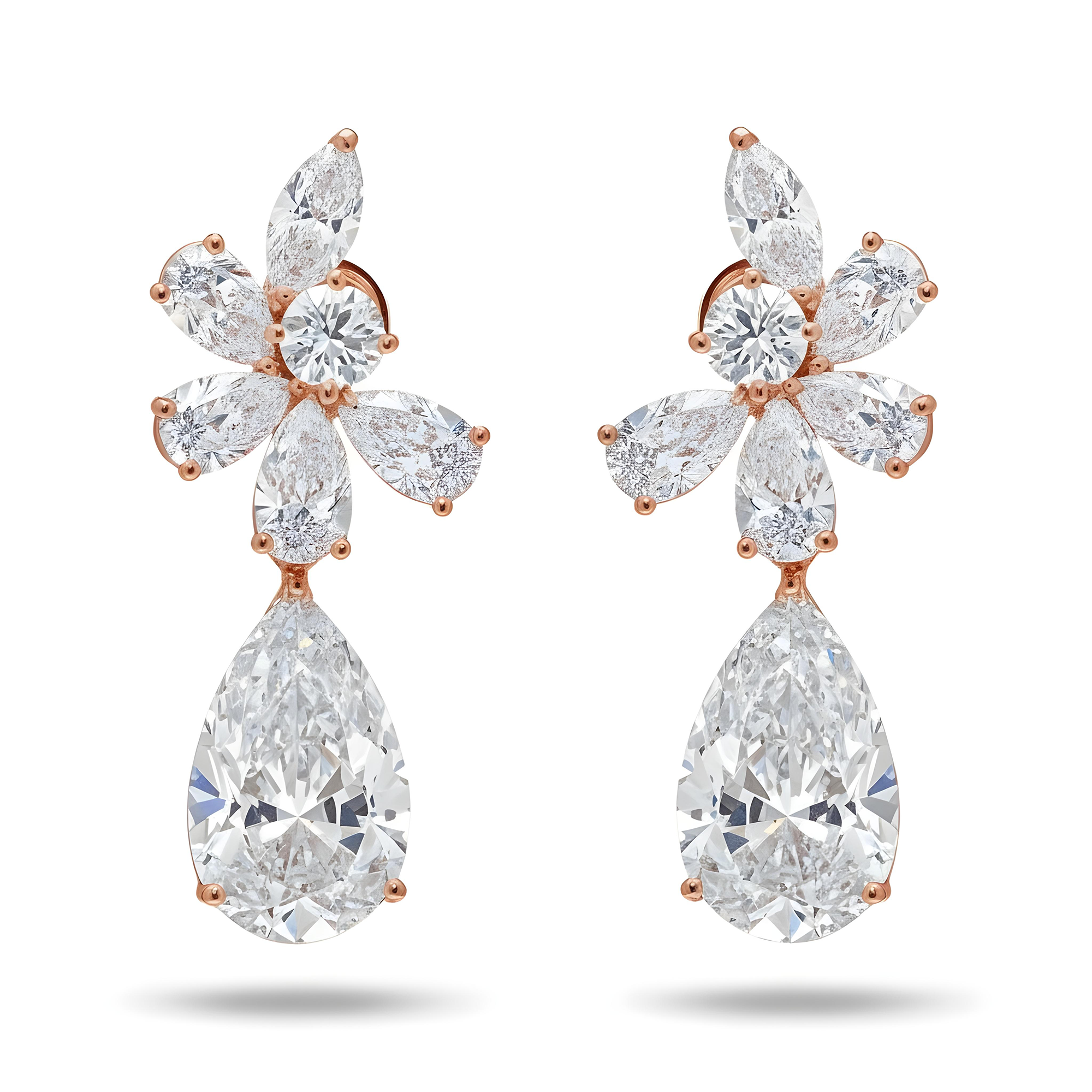 18K White Gold Pear & Marquise Cut Diamond Drop Earrings 17.36ctw