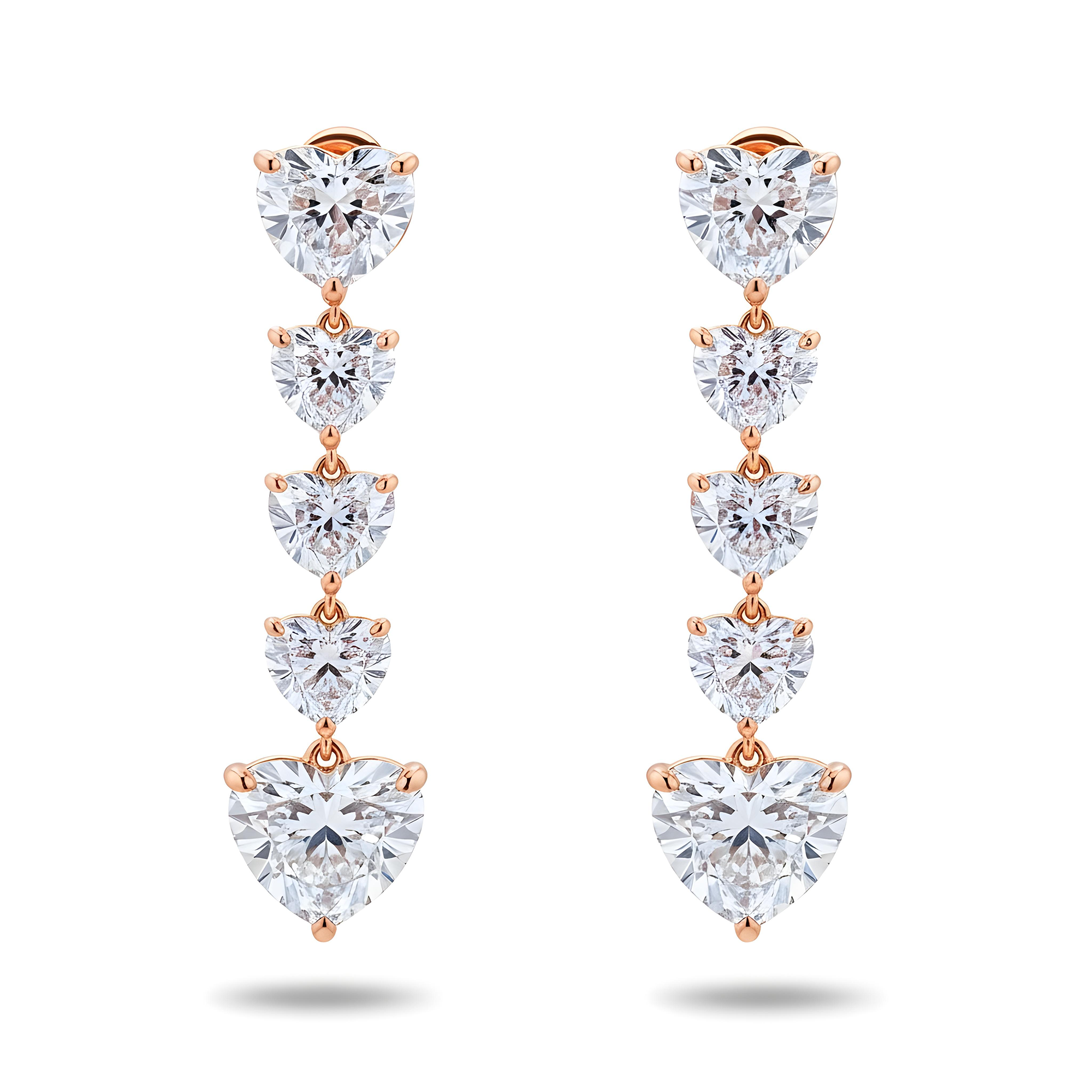 IGI 18K White Gold String of Hearts Diamond Drop Earrings 18.61ctw