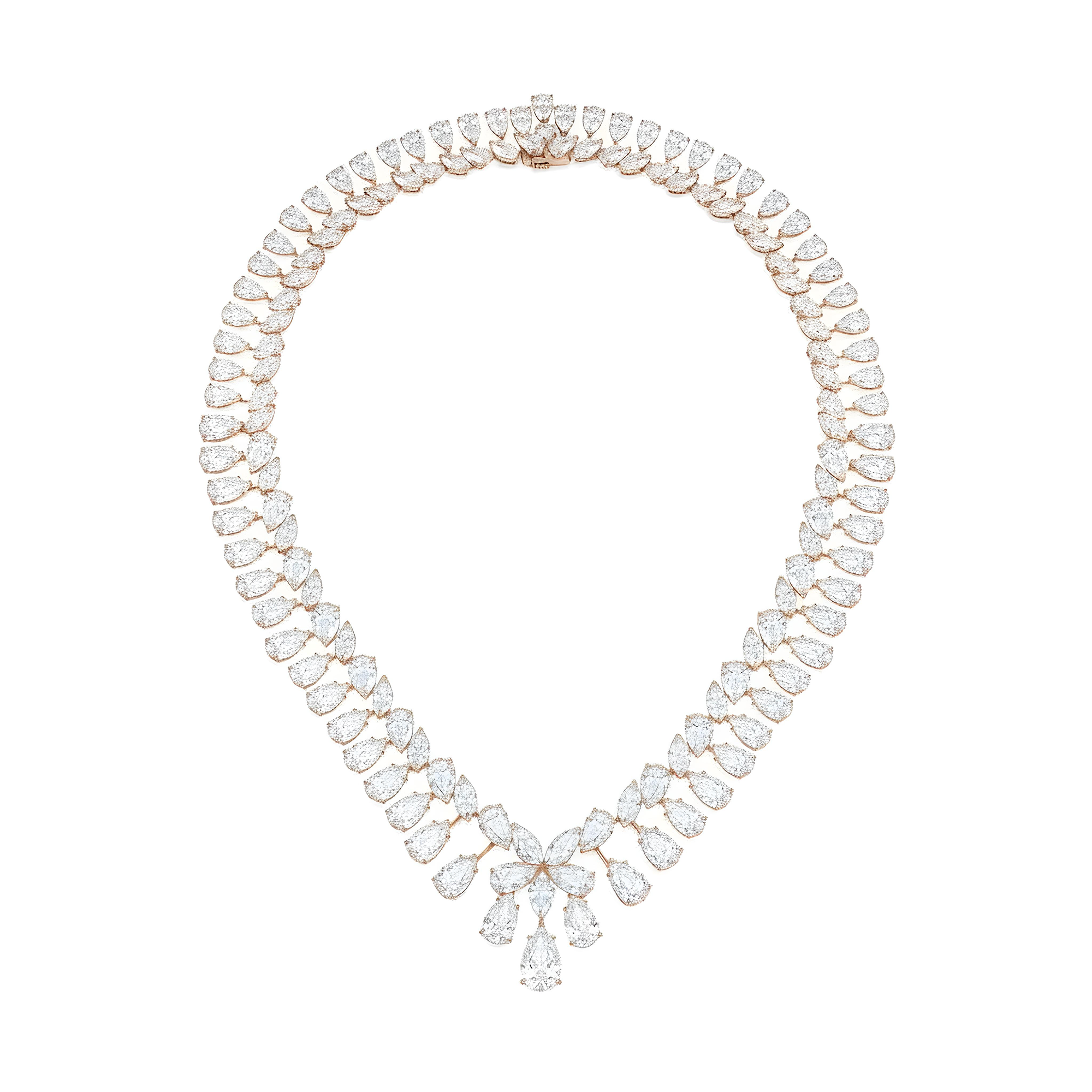 18K White Gold Pear & Marquise Cut Diamond Necklace 109.97ct