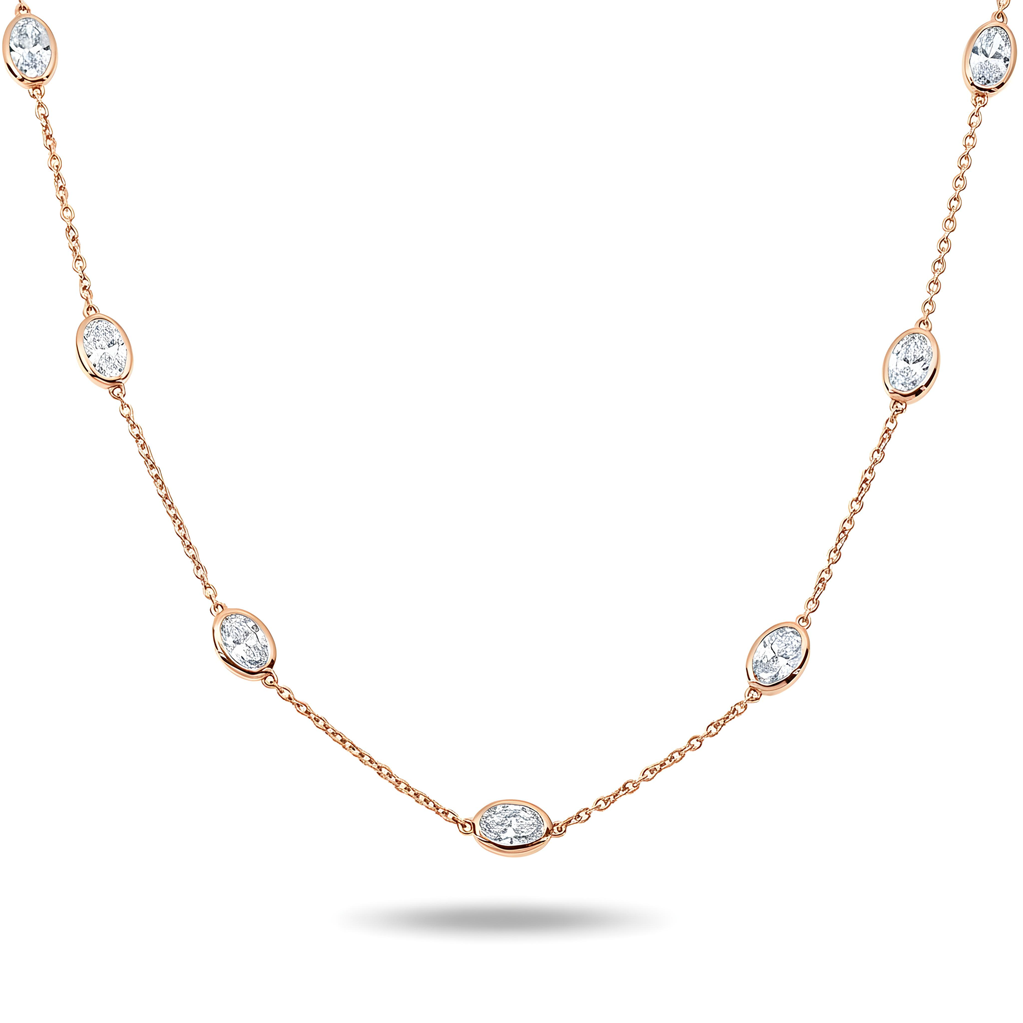 14K White Gold Oval Cut Diamond Satellite Necklace 4.80ct