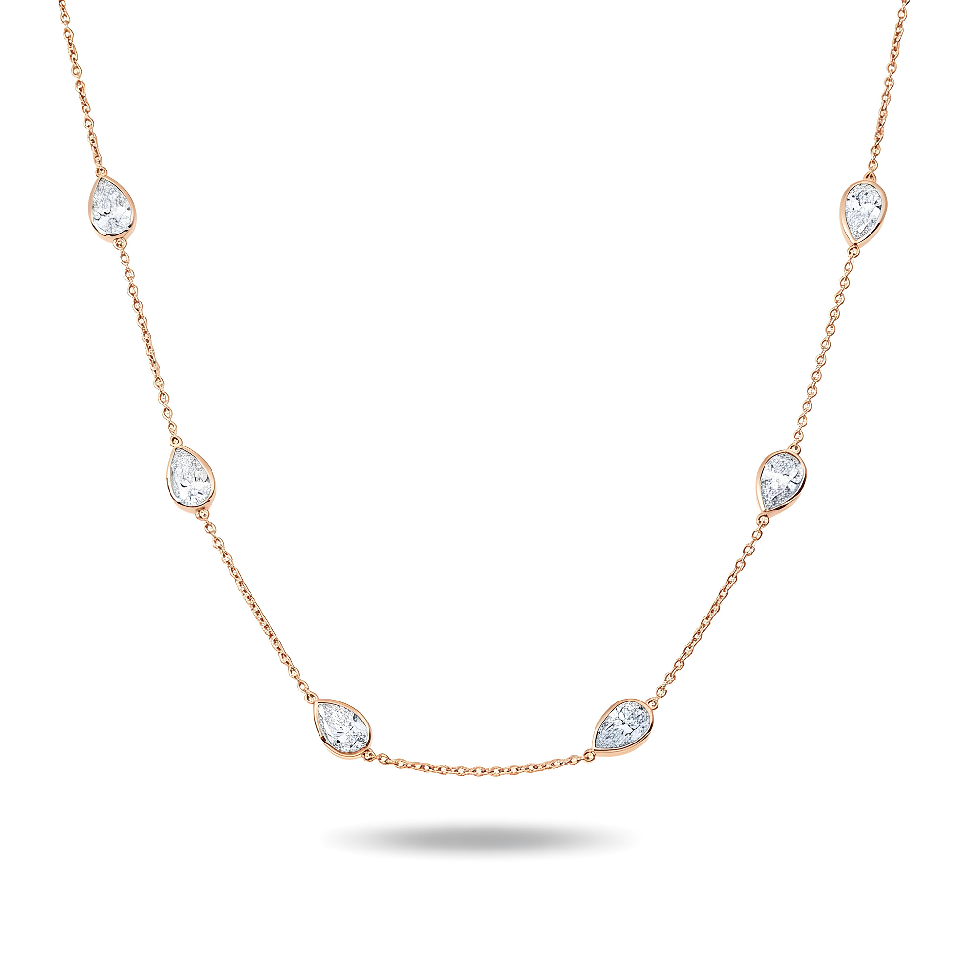 14K White Gold Pear Cut Diamond Satellite Necklace 5.70ct