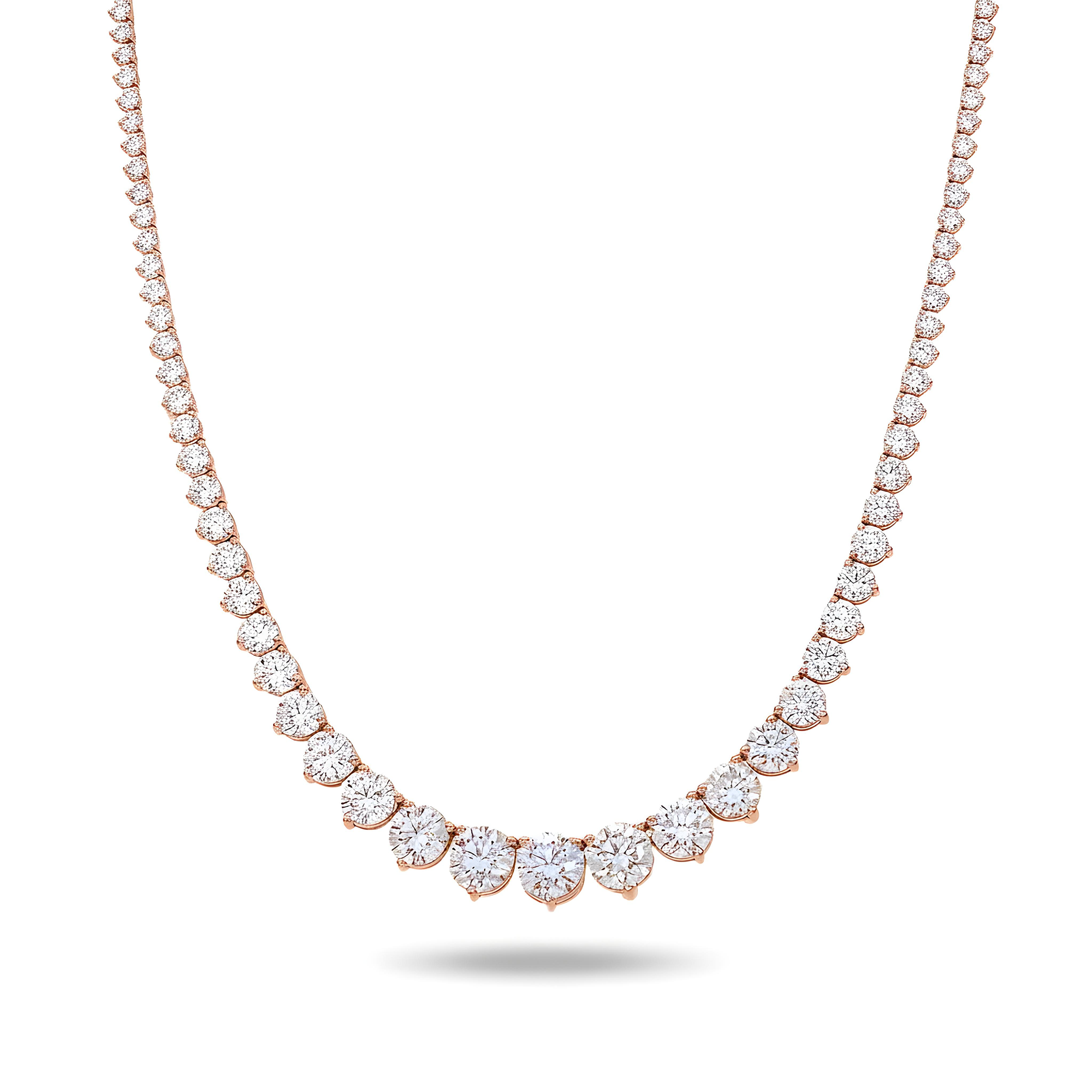 14K White Gold Graduated Round Diamond Tennis Chain 21.61ct