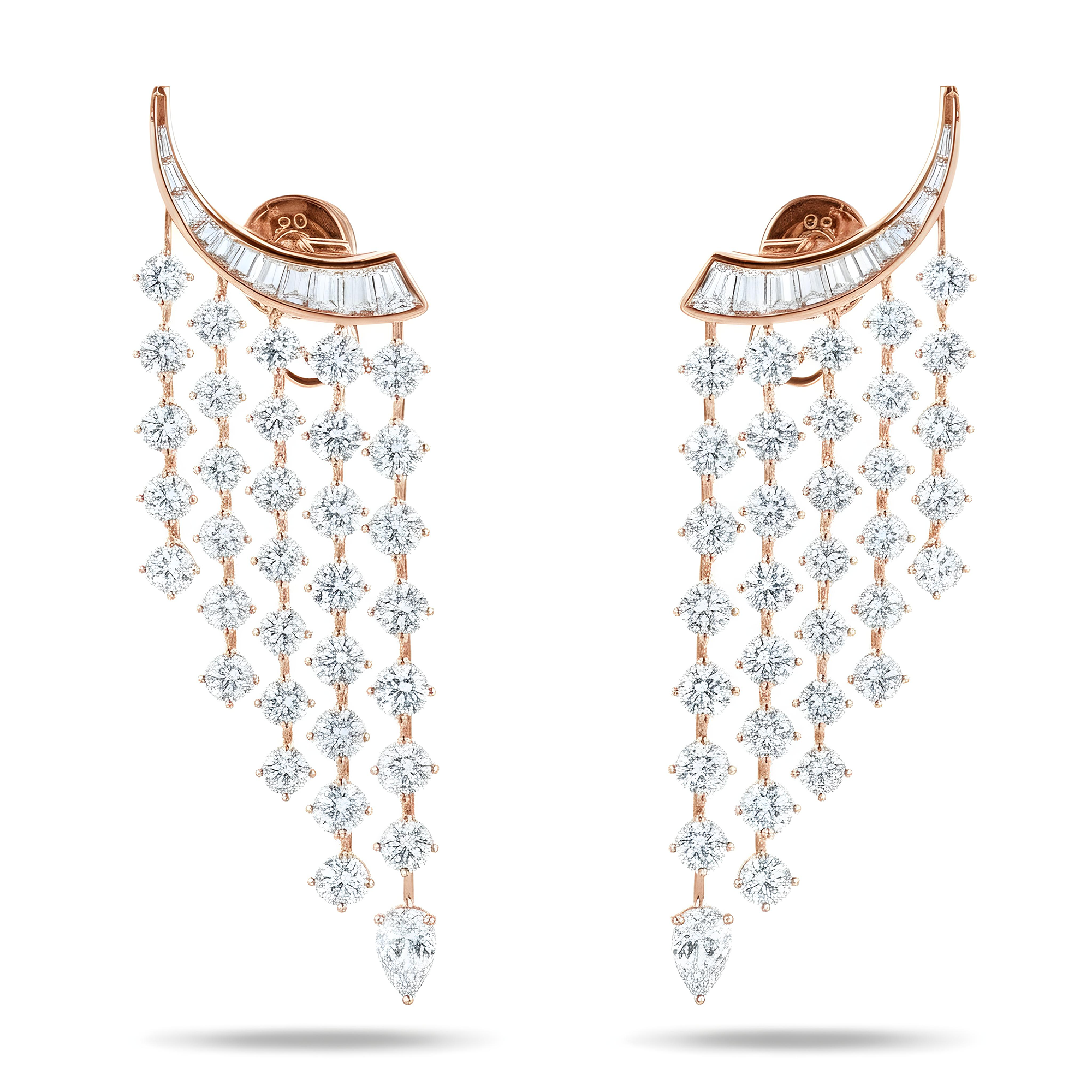 18K White Gold Round Diamond Waterfall Earrings 11.06ctw