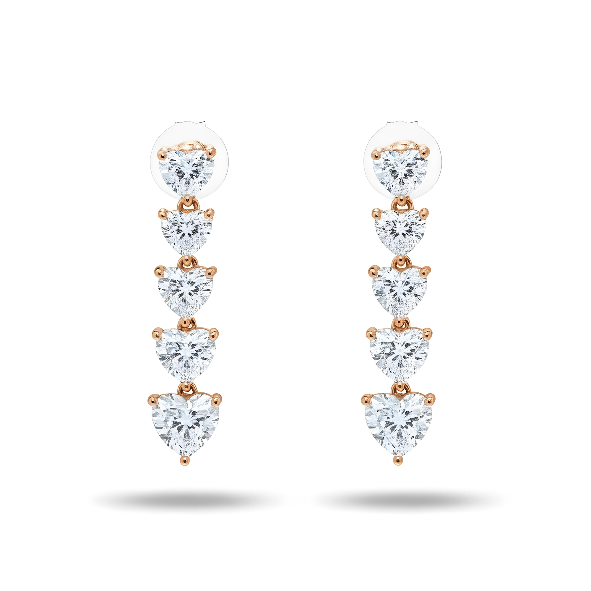 18K White Gold String of Hearts Diamond Drop Earrings 3.98ctw