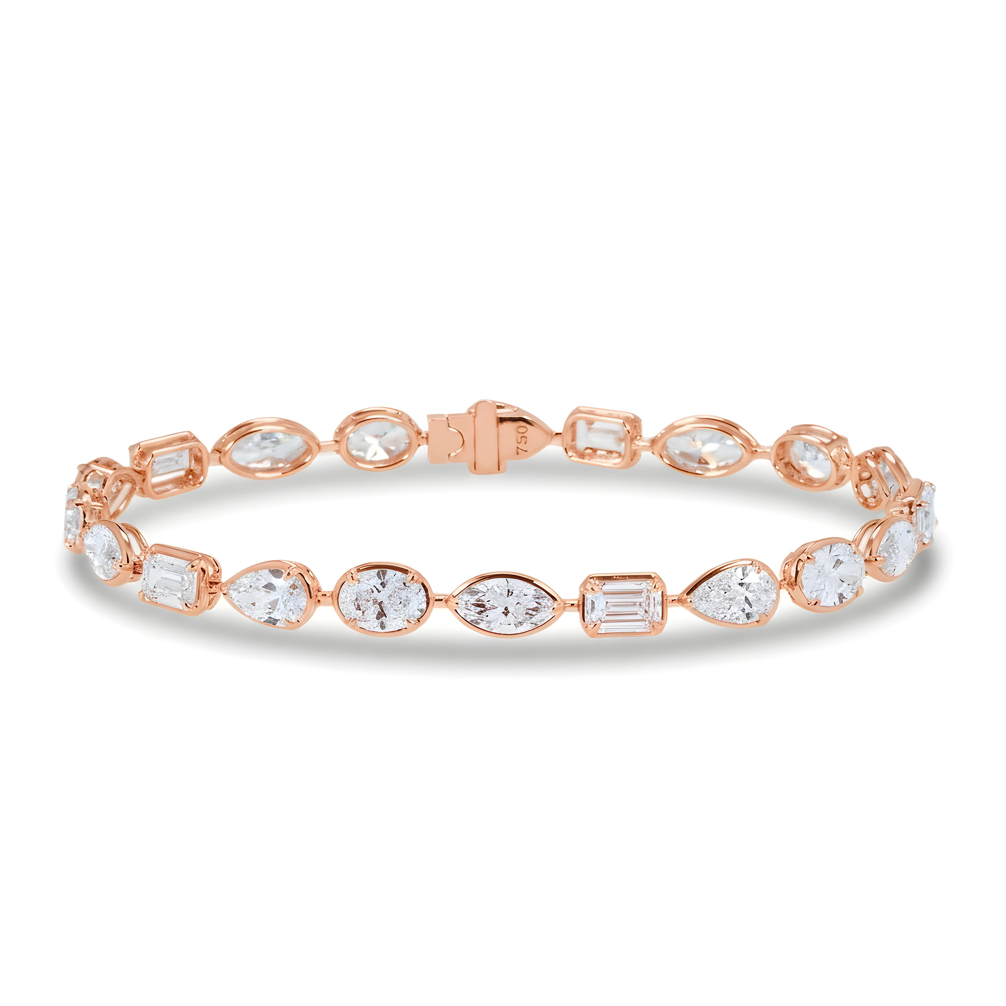 18K White Gold Bezel Set Combination Cut Diamond Satellite Bracelet 10.70ct