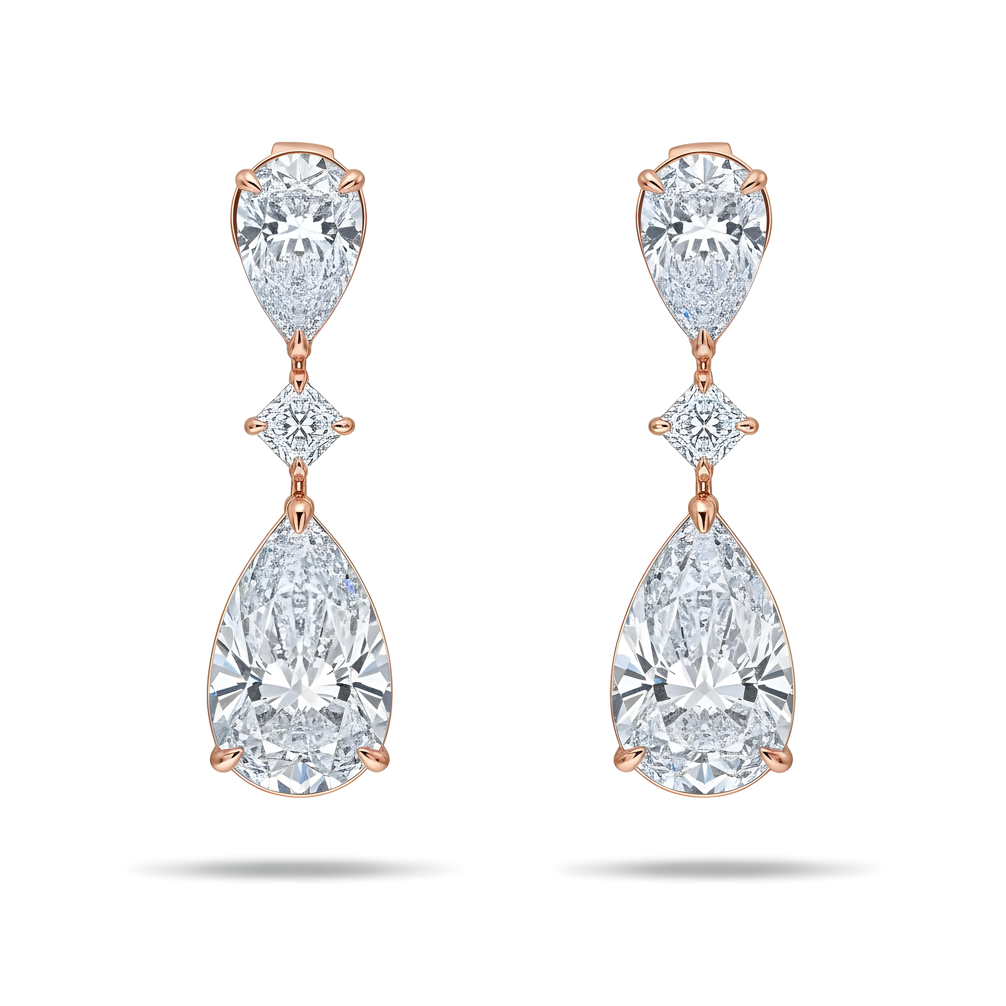 18K White Gold Pear Cut Diamond Rosebud Drop Earrings 10.56ctw