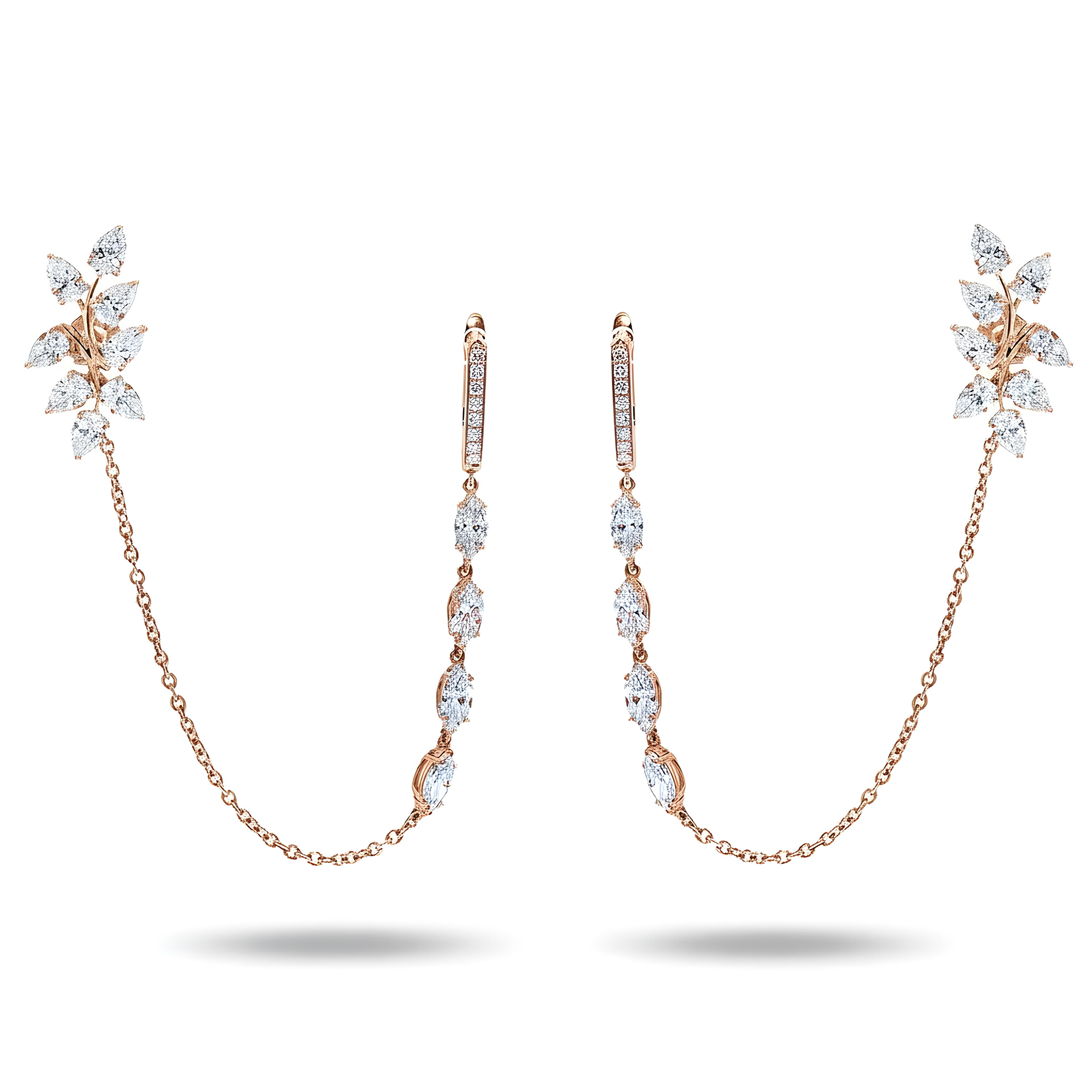 18K White Gold Reversable Vine Climber Daimond Earrings 6.31ctw