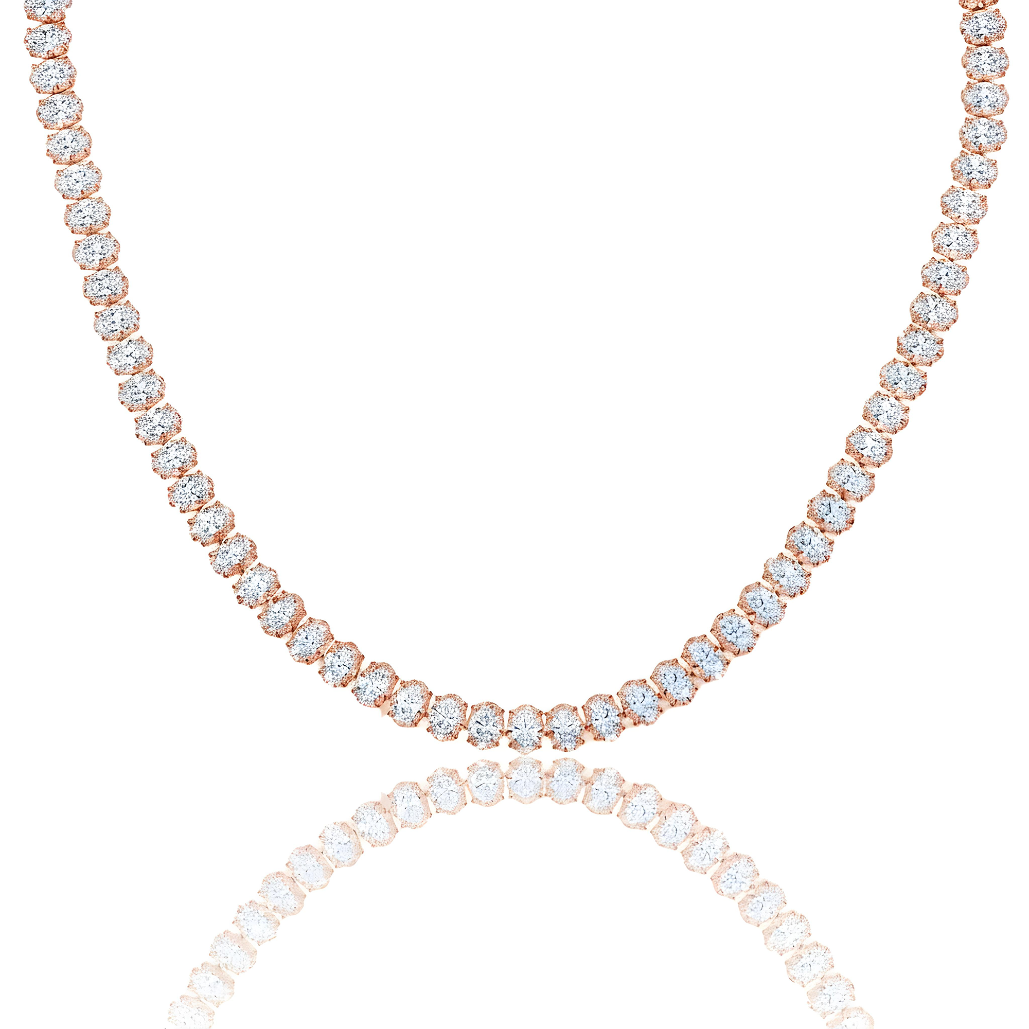 18K White Gold Full Oval Cut Diamond Tennis Chain 44.96ct