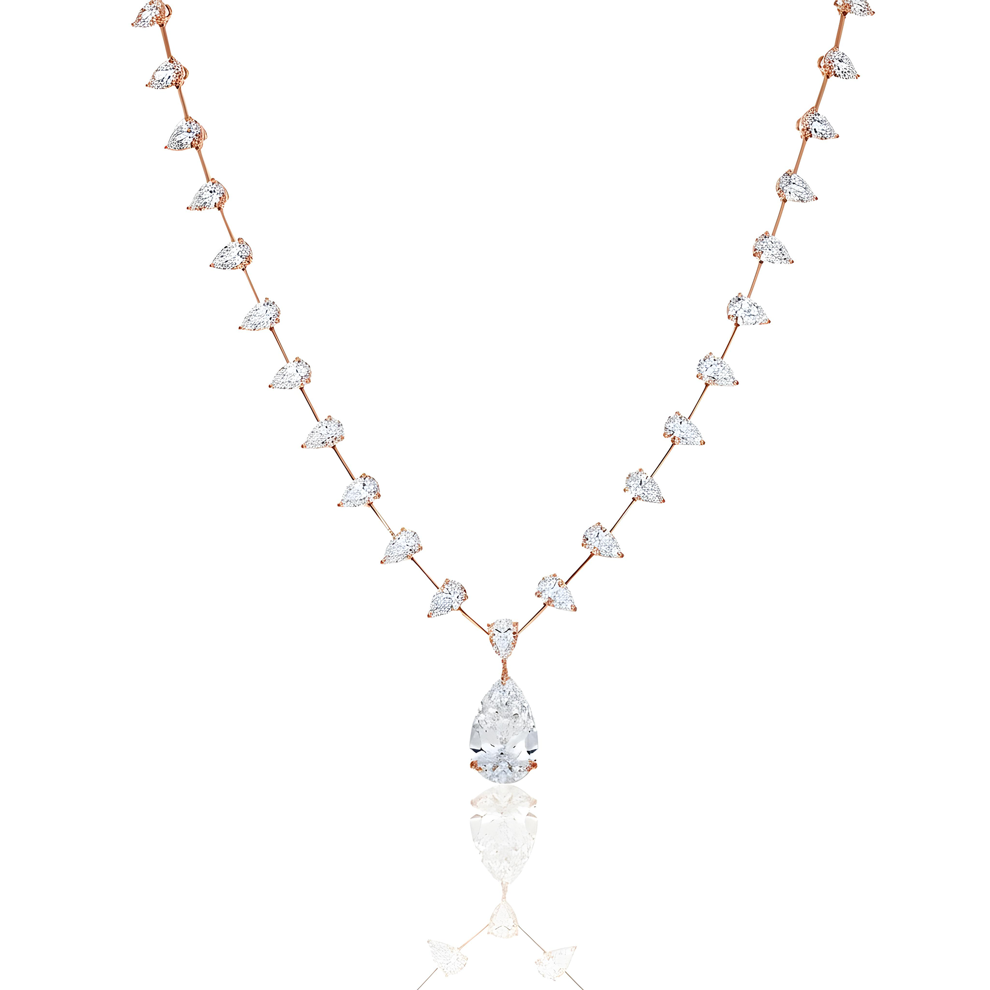 18K White Gold Full Pear Cut Diamond Drop Necklace 20.07ct