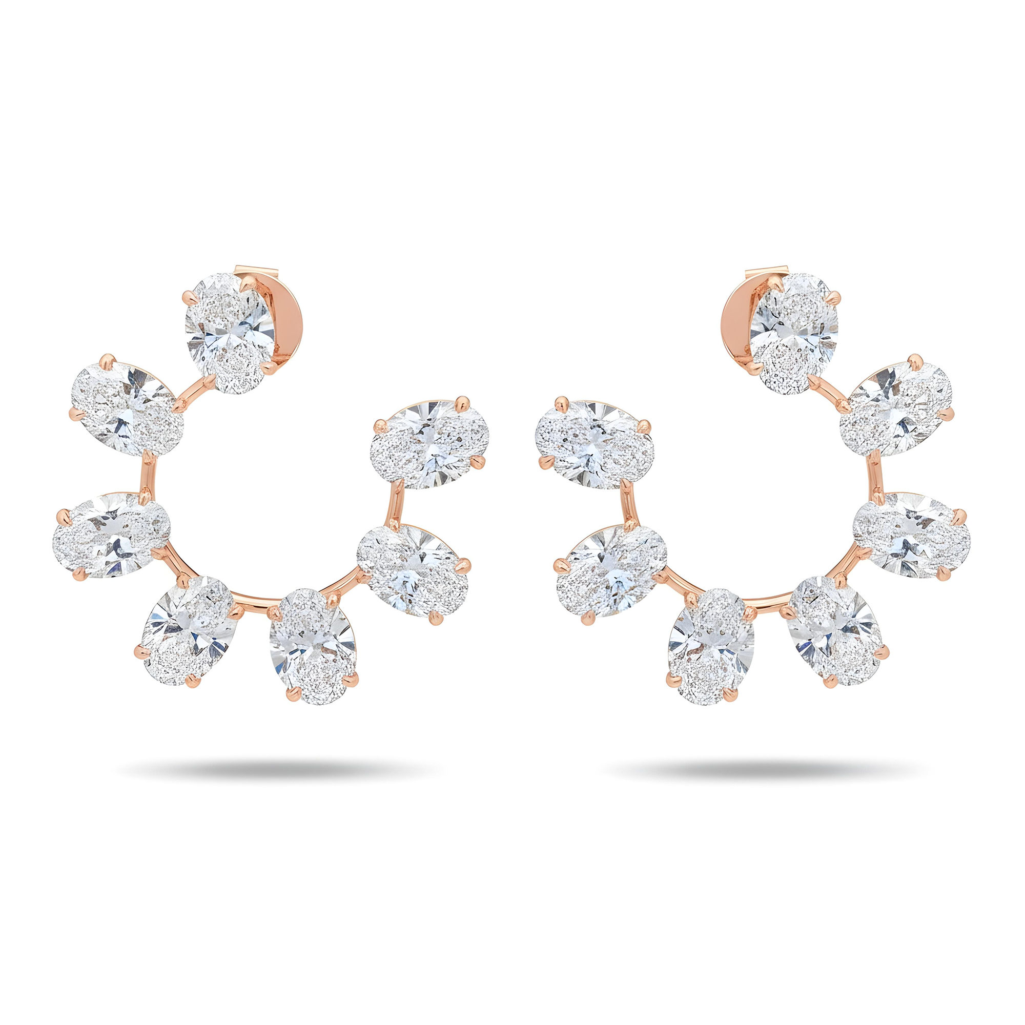 18K White Gold Oval Cut Diamond Front Facing Hoop Earrings 10.13ctw