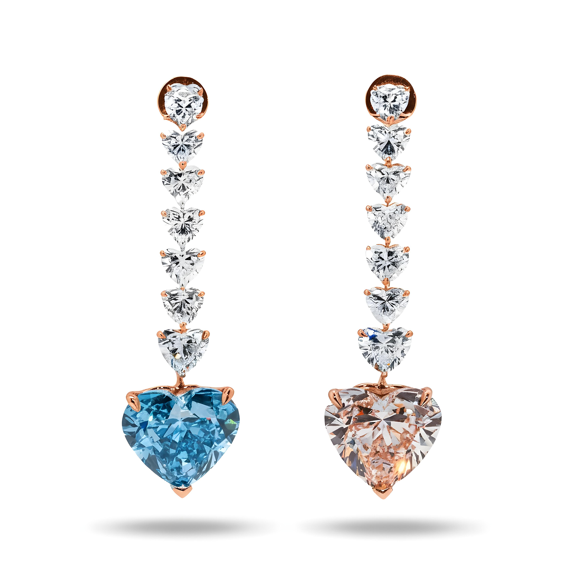IGI 18K White Gold String of Hearts FIP & FVB Diamond Drop Earrings 20.34ctw