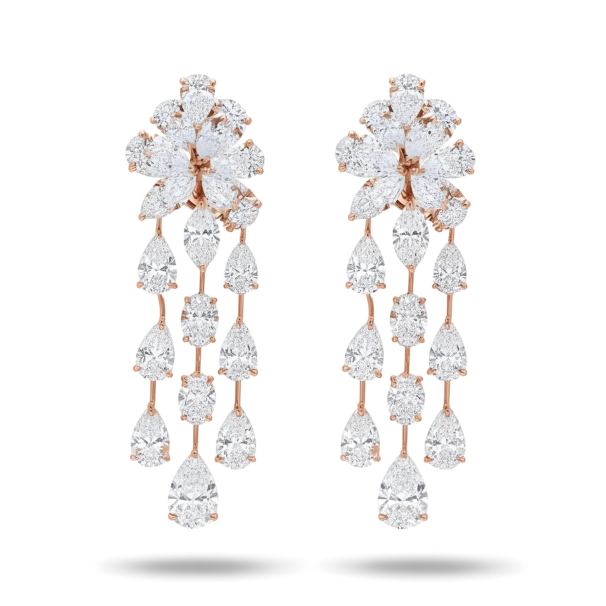 IGI 18K White Gold Mutli Cut Diamond Waterfall Drop Earrings 41.54ctw