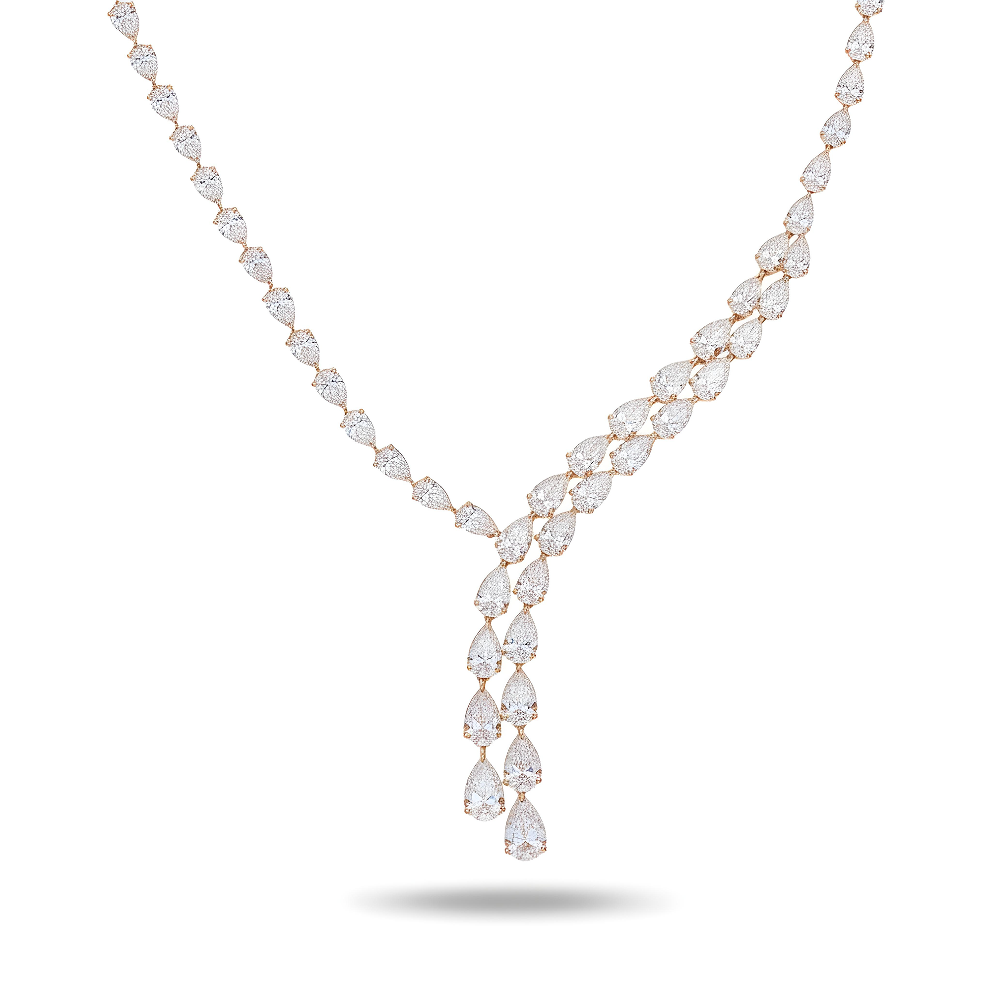 18K White Gold Detailed Pear Cut Diamond Drop Necklace 56.95ct