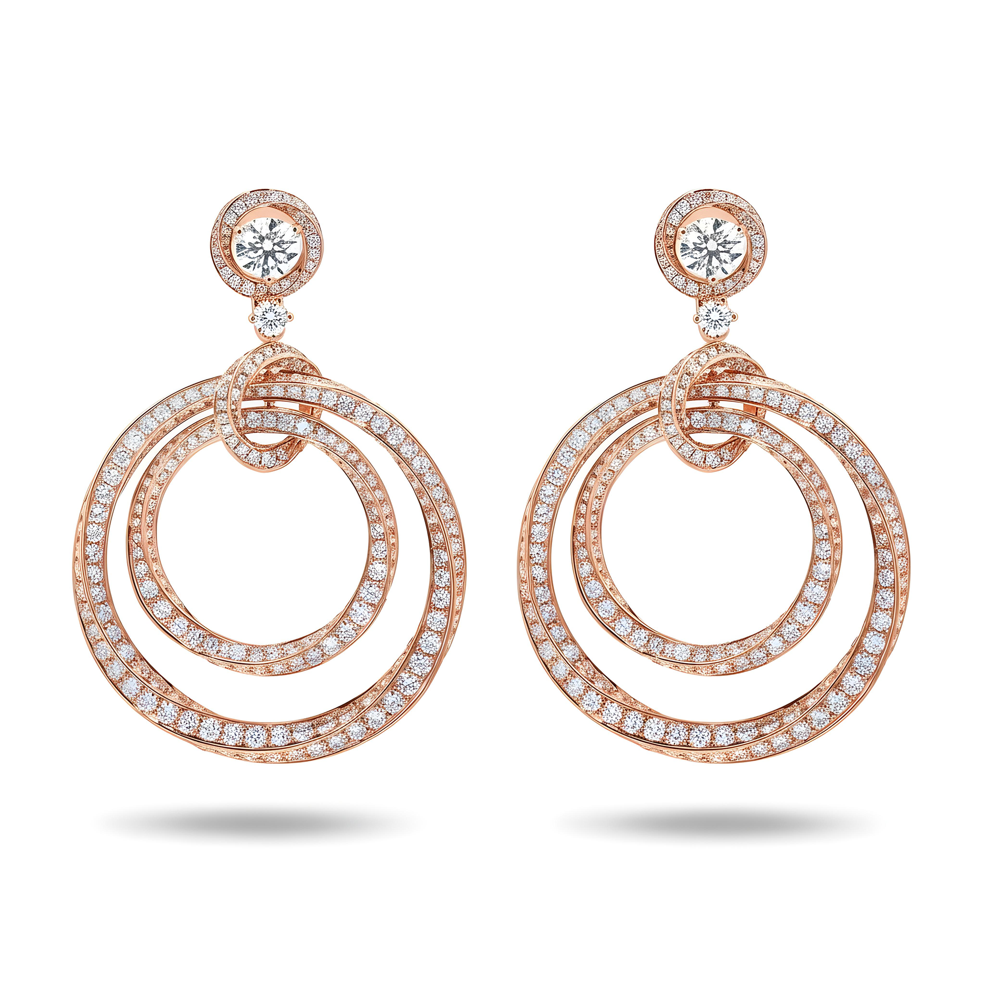IGI 18K White Gold Twisted Circle Round Diamond Drop Earrings 18.03ct