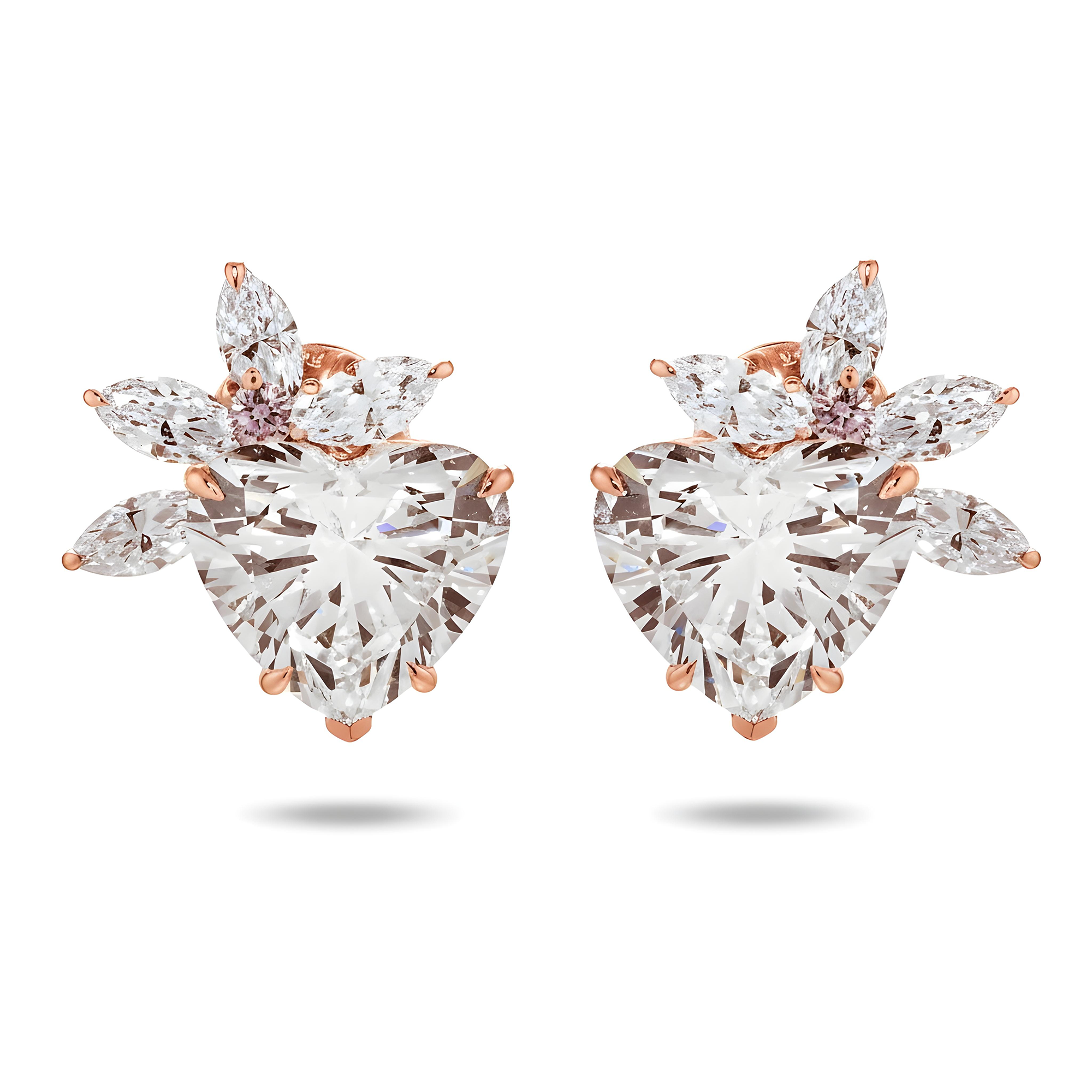 IGI 18K White Gold Love Sprout Heart Cut Diamond Earrings 11.93ctw