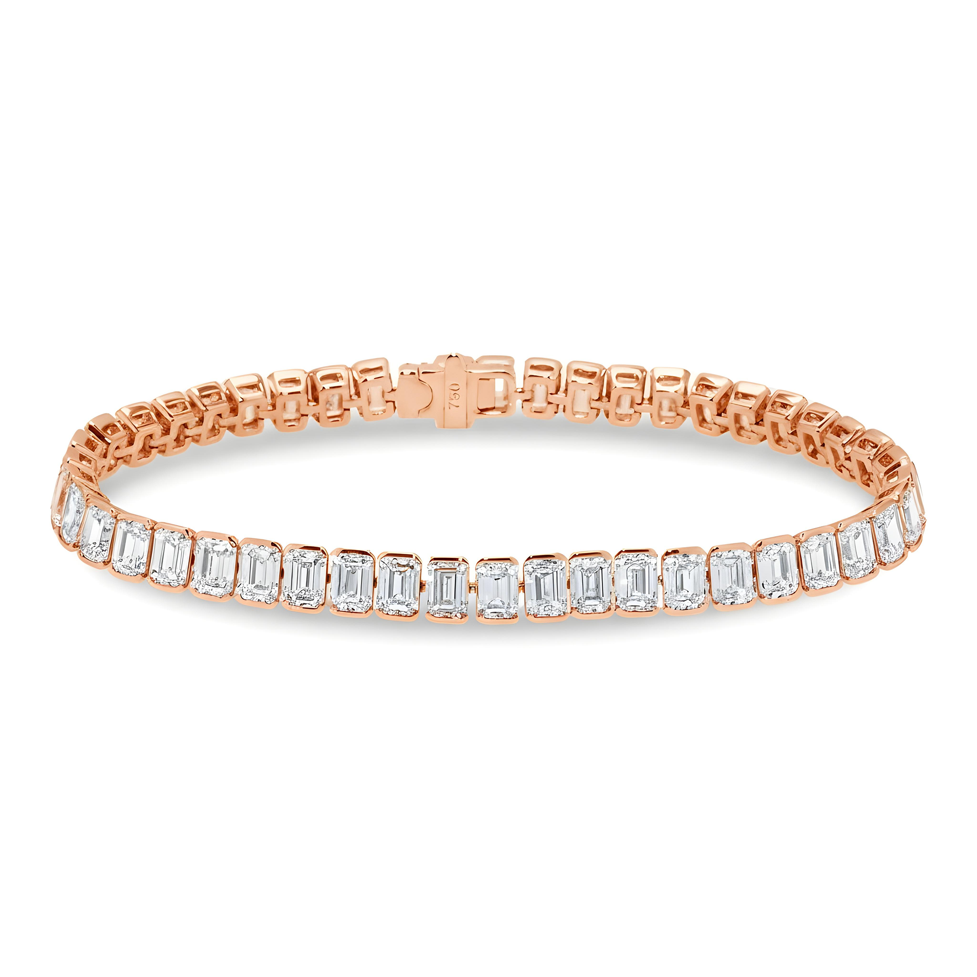 18K White Gold Channel Set Emerald Cut Diamond Tennis Bracelet 15.82ct